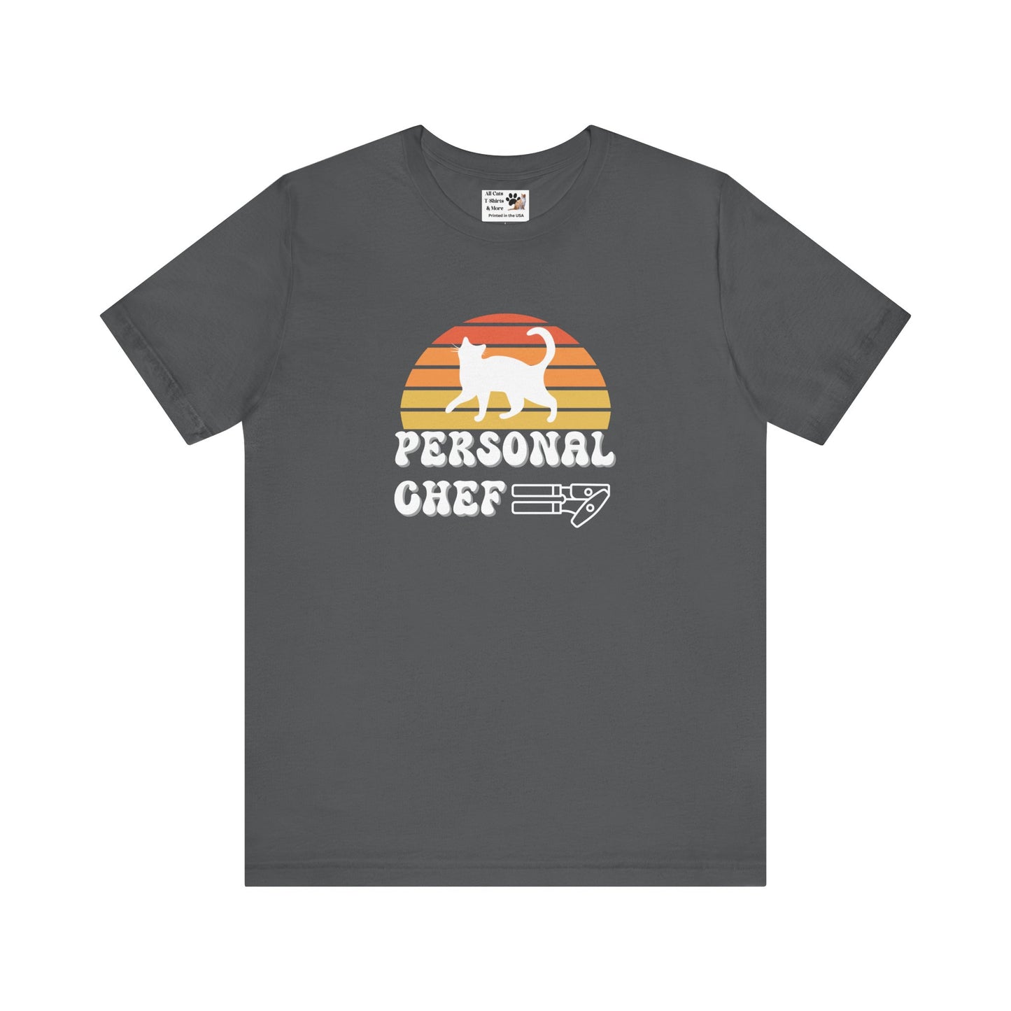 Vintage Sunset Personal Chef for Cats T-Shirt (#22 - Cat & Can Opener - Unisex Jersey Tee)