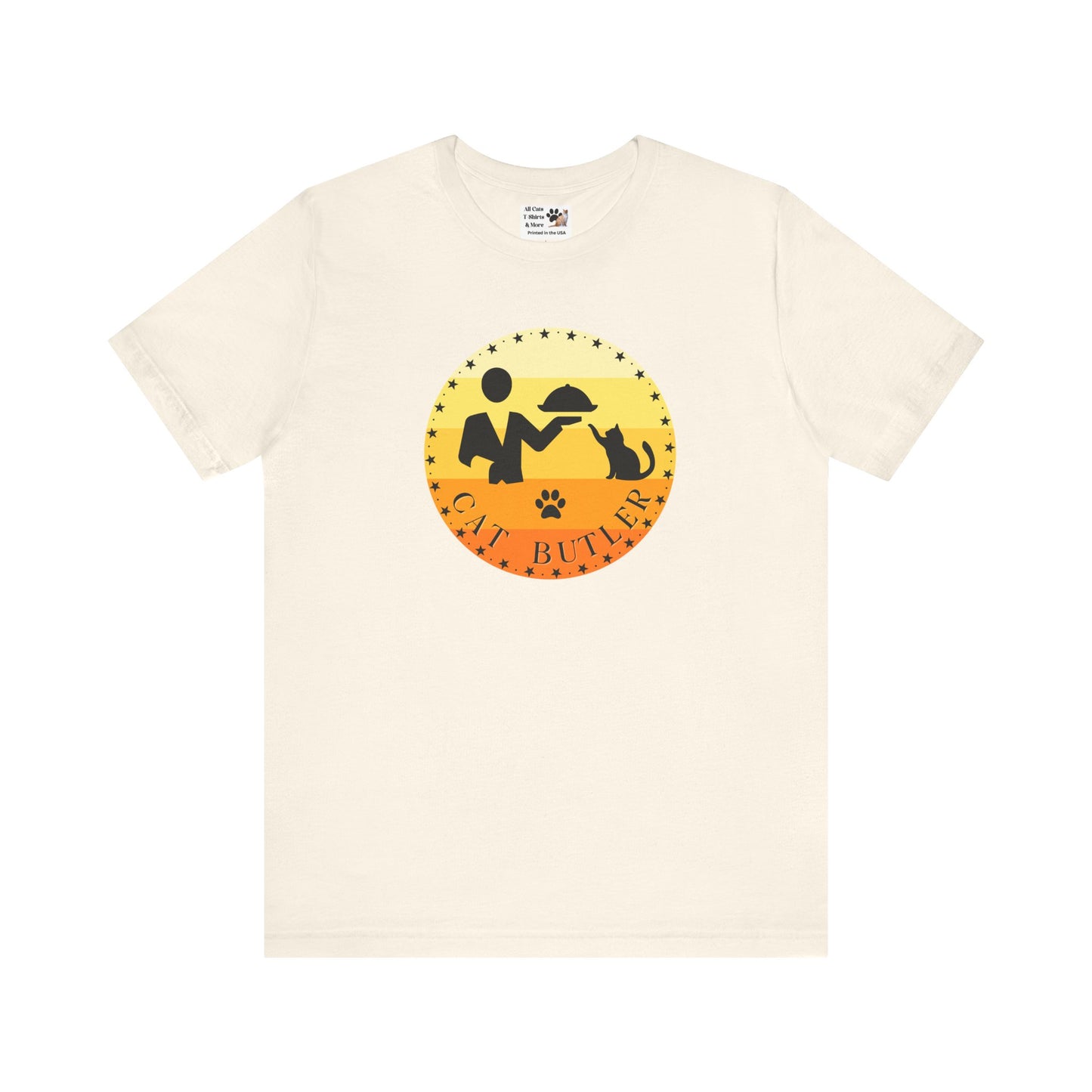"Cat Butler" T-Shirt - With Vintage Sunset Graphic - (Unisex Jersey Short Sleeve Tee - Perfect Gift for Cat Lovers!)