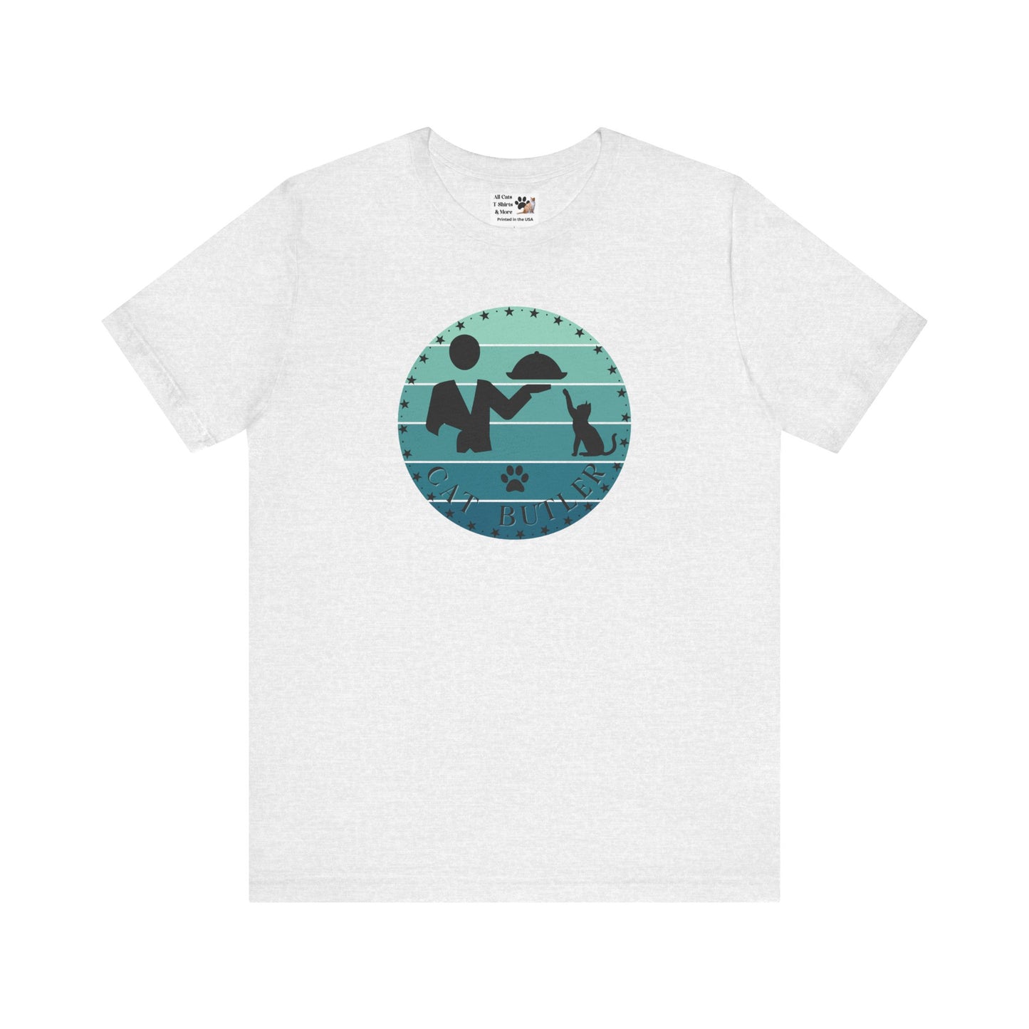"Cat Butler" T-Shirt - Blue Vintage Sunset Style Graphic - (Unisex Jersey Short Sleeve Tee - Perfect Gift for Cat Lovers!)