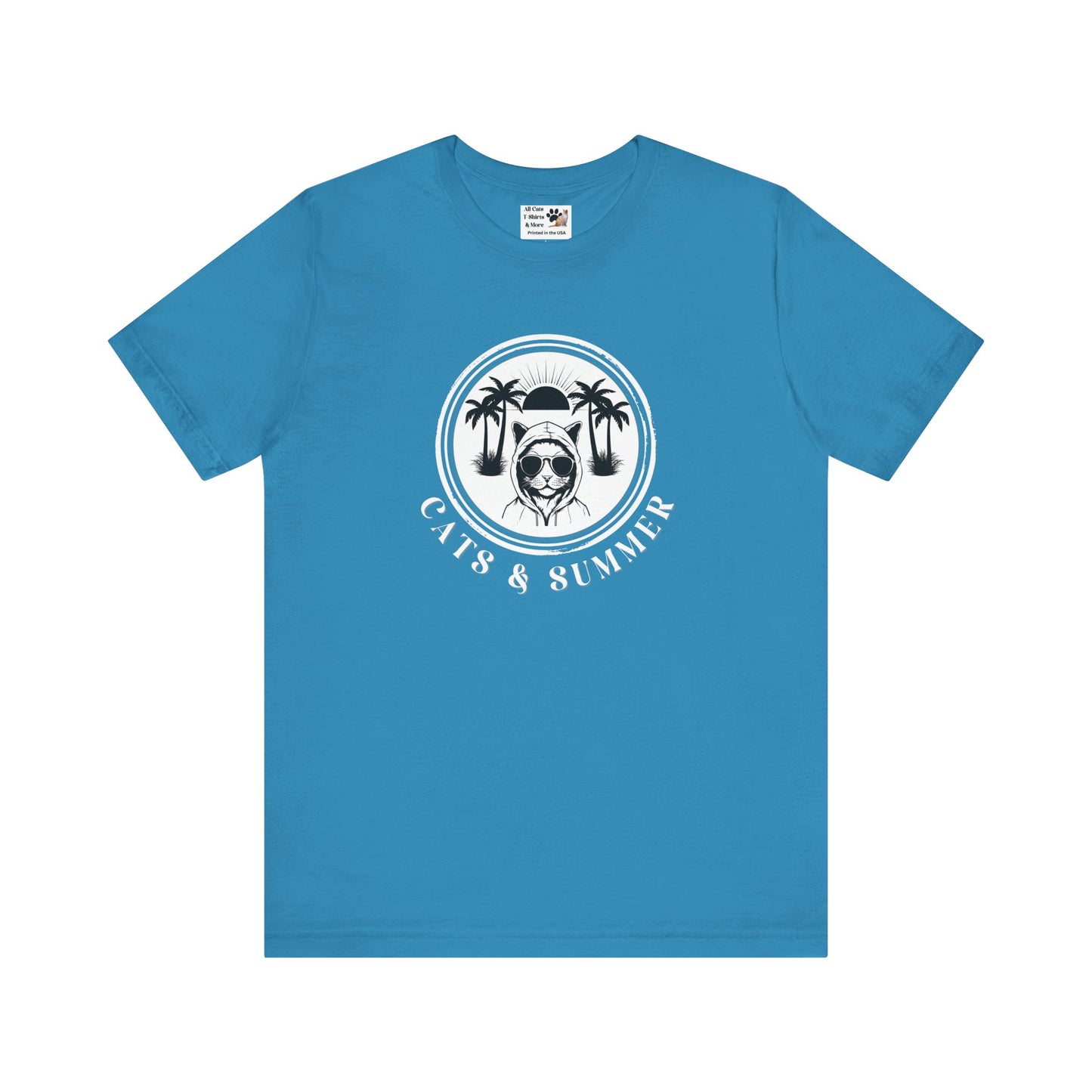 Cats & Summer Graphic T-Shirt - (Fun Summer Vibes, Perfect Gift for Cat Lovers, Beach Days, Unisex Tee)