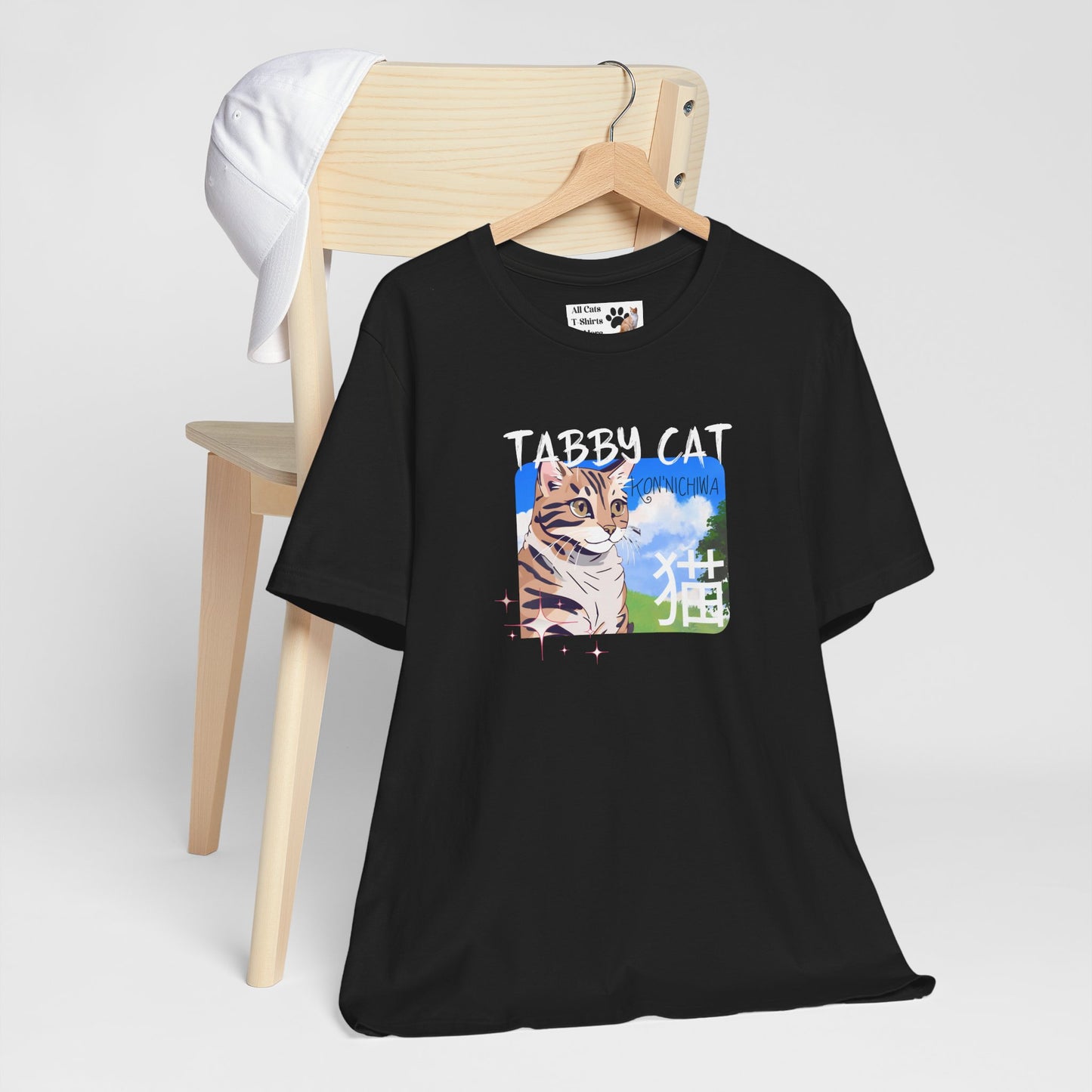 "Tabby Cat" Japanese Anime Style T-Shirt - (Unisex Jersey Short Sleeve Tee - Cute Animal Apparel for Cat Lovers)