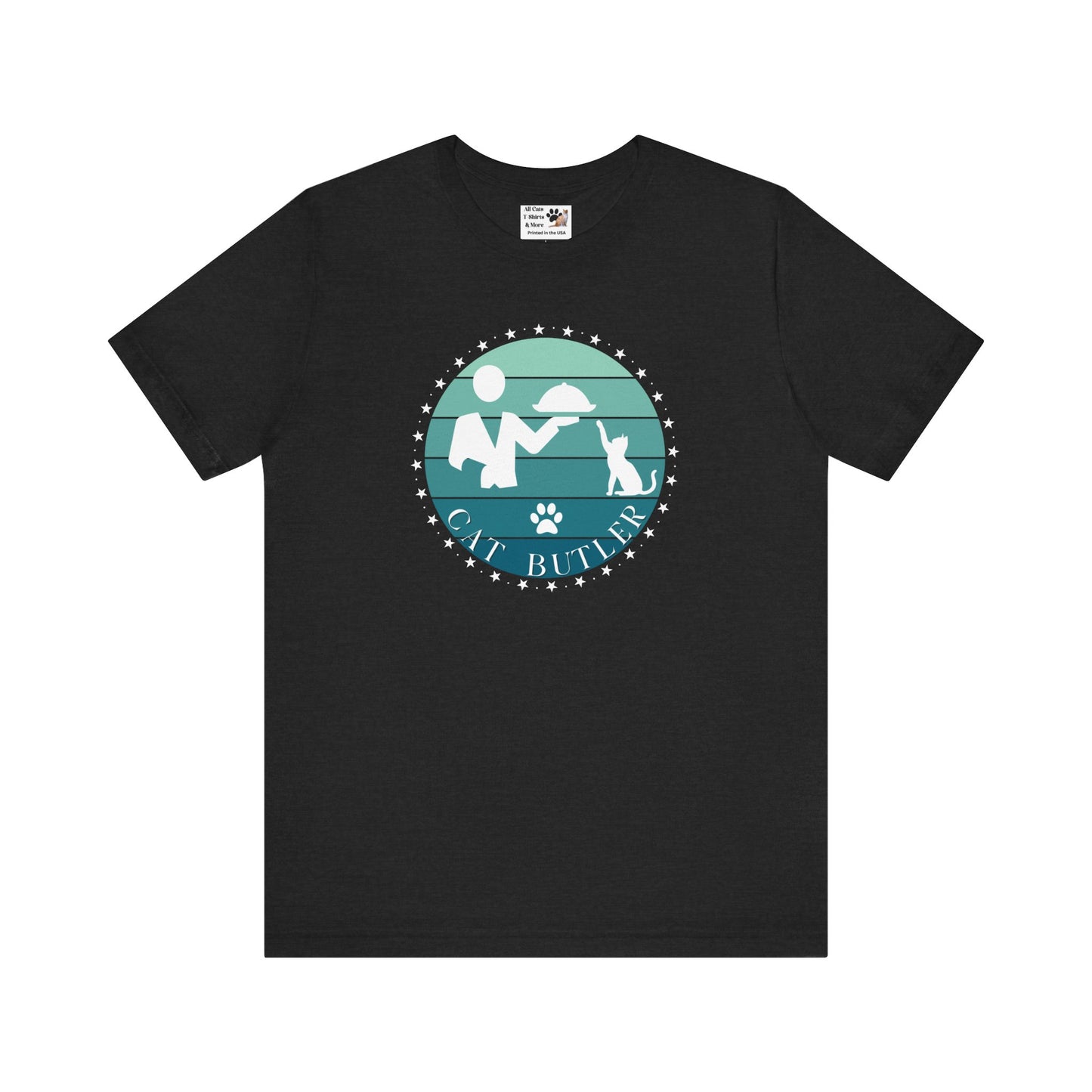 "Cat Butler" T-Shirt - Blue Vintage Sunset Style Graphic - (Unisex Jersey Short Sleeve Tee - Perfect Gift for Cat Lovers!)
