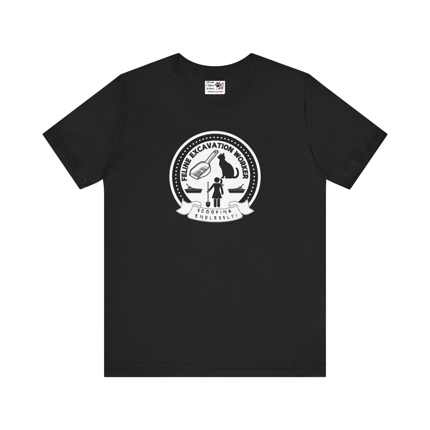 Fun Female Feline Excavation Worker Graphic T-Shirt - (Unisex Jersey Tee - Perfect for Cat Owners!)