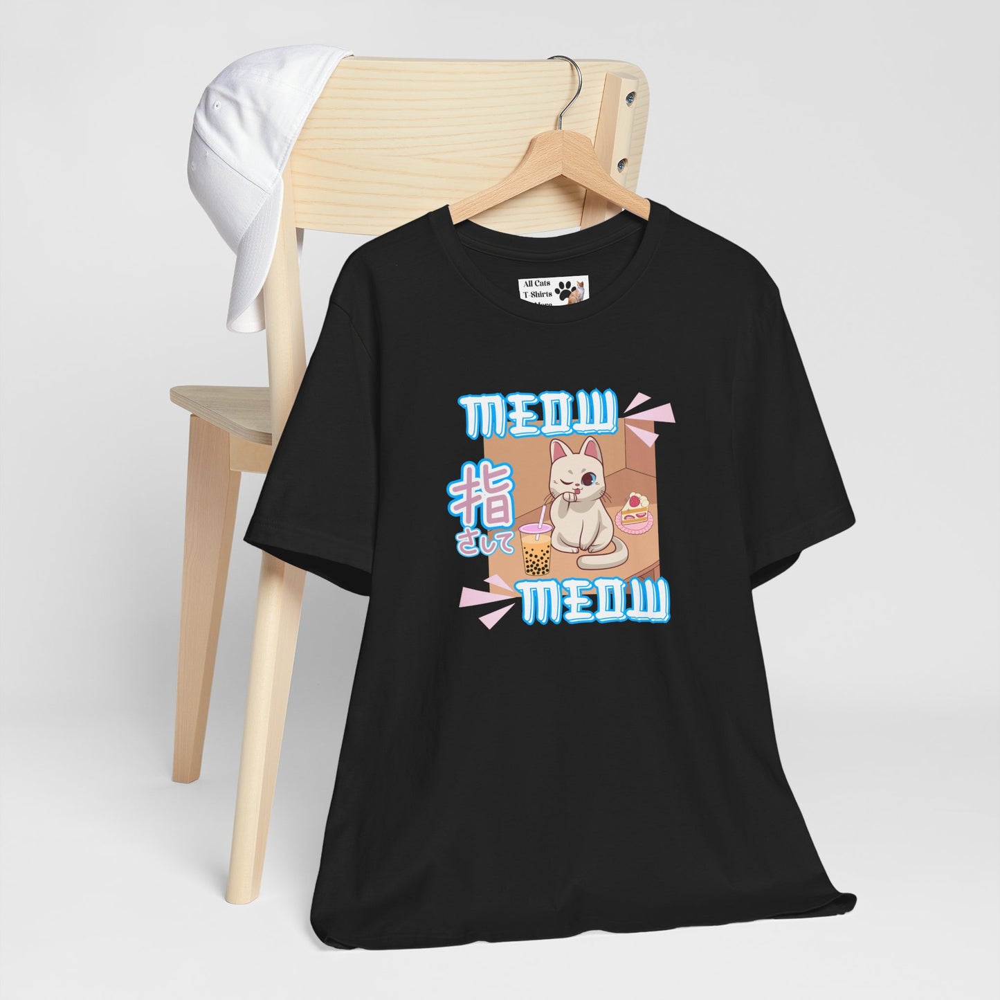 "Meow Meow Cat" - (Cute Japanese Style Cat, Unisex Jersey Tee - Fun & Playful Design)