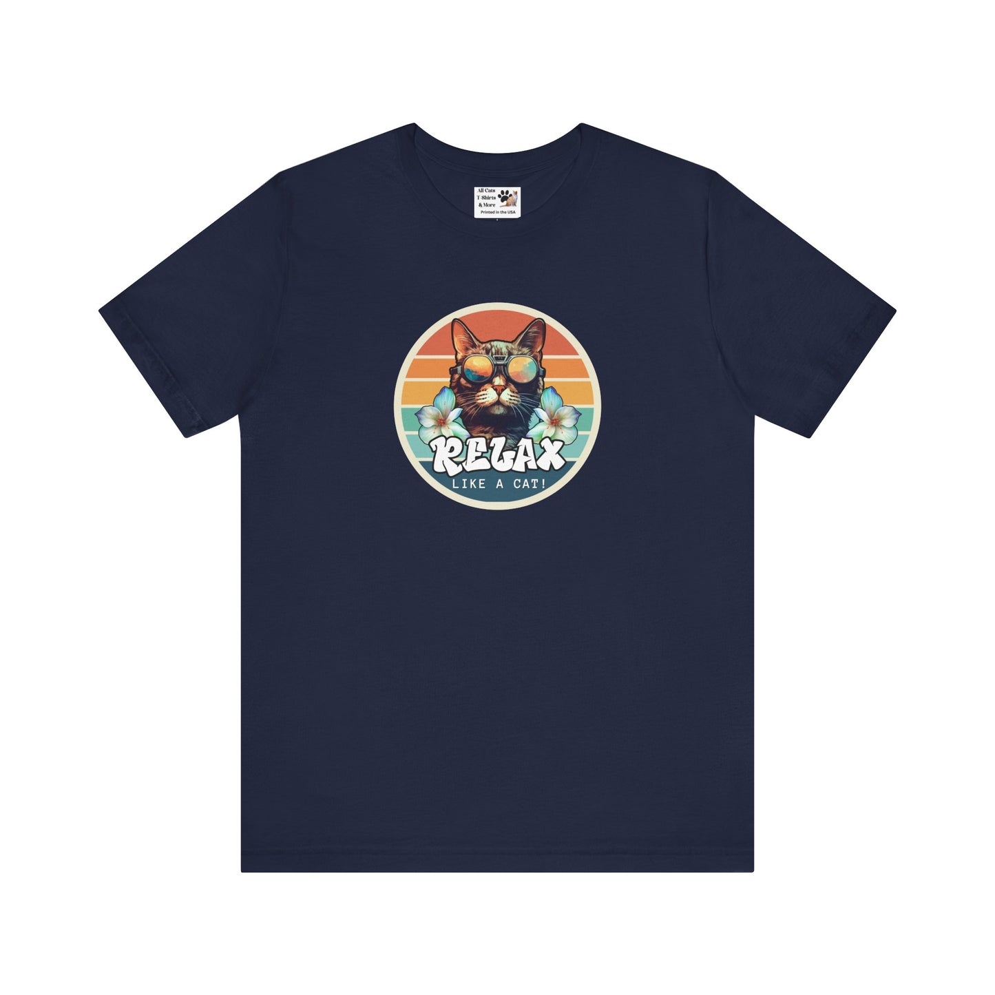 Relax Like a Cat T-Shirt - (Vintage Sunset Style Graphic, Chill Cat Graphic Tee, Unisex Casual Wear, Gift for Cat Lovers)