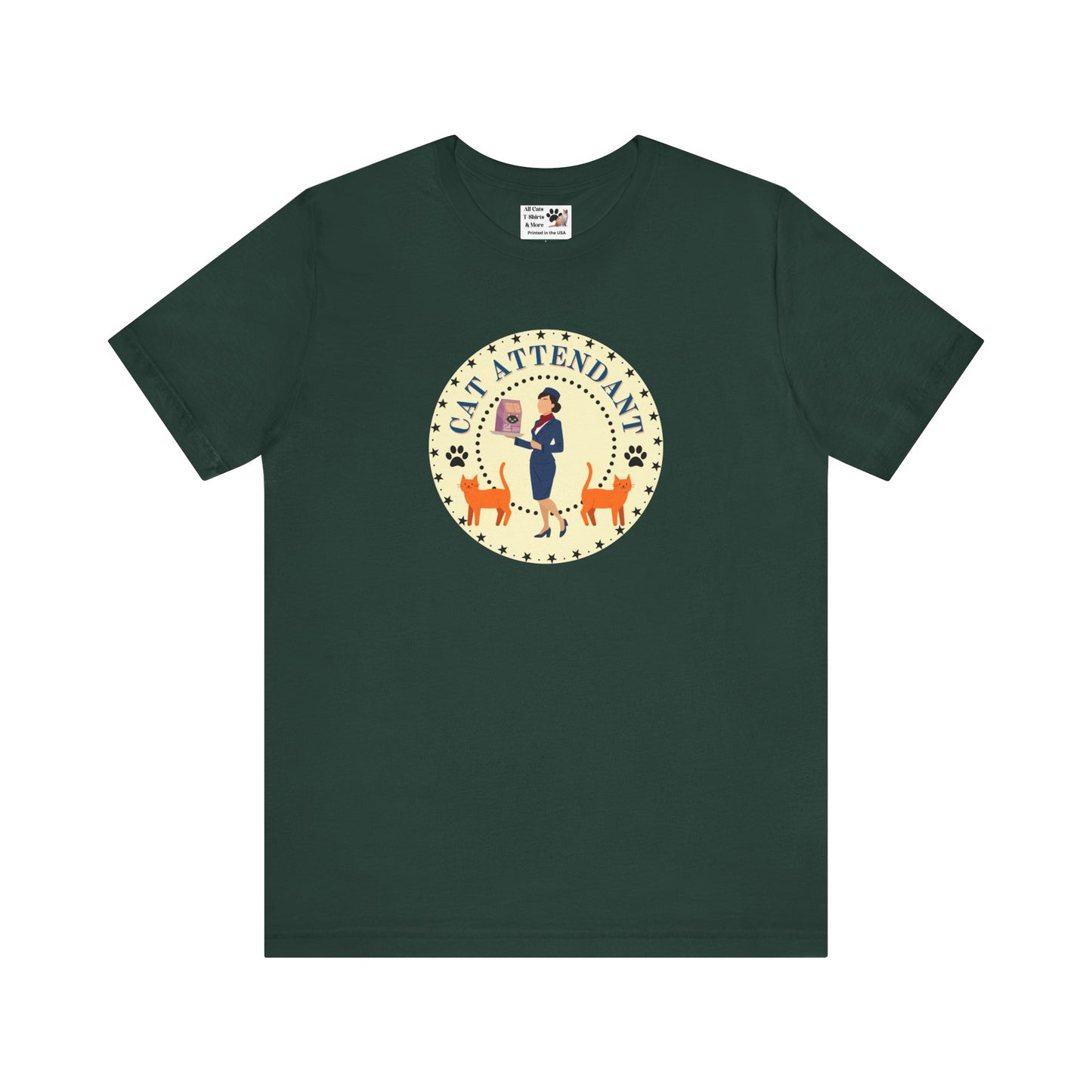 Cute "Cat Attendant" T-Shirt with Double Orange Cats - (Unisex Jersey Short Sleeve Tee - Perfect Gift for Cat Lovers!)