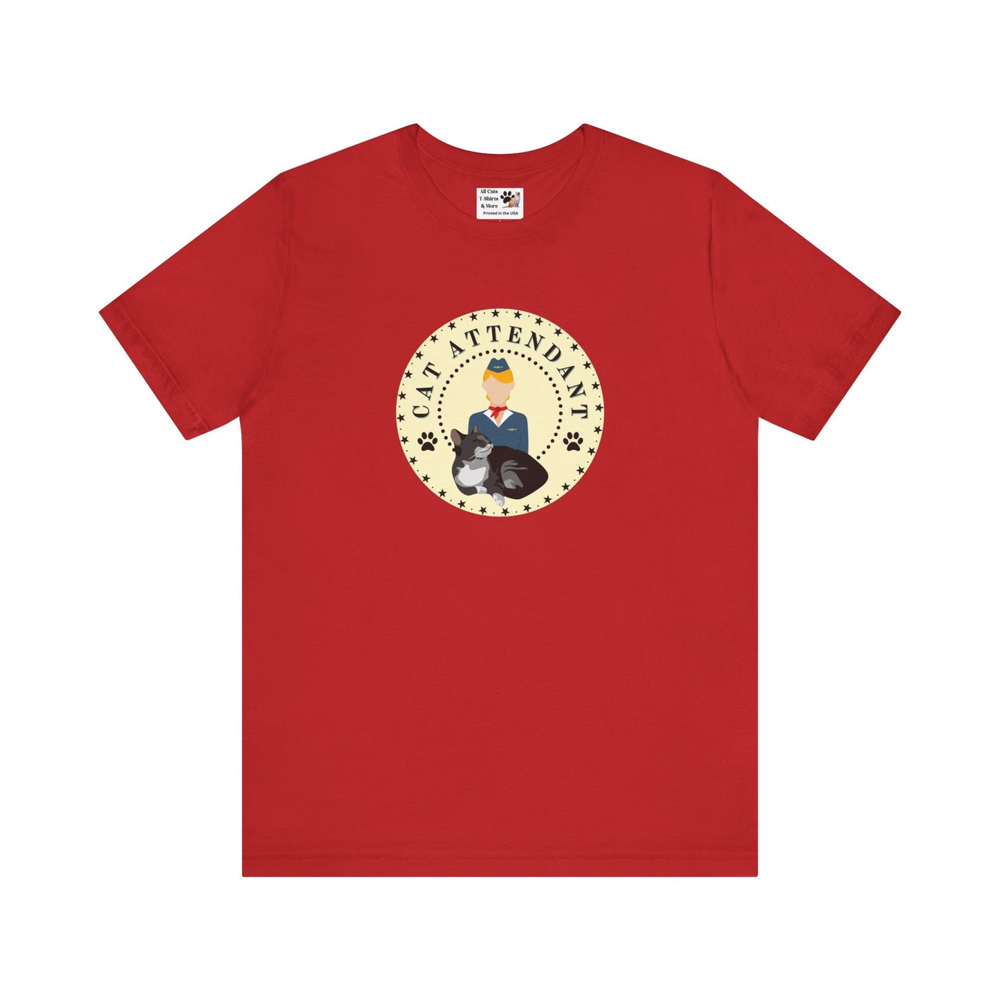 "Cat Attendant" Grey Cat T-Shirt - (Unisex Jersey Short Sleeve Tee - Perfect Gift for Cat Lovers!)