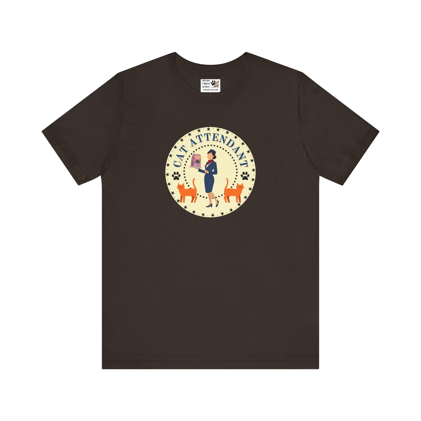 Cute "Cat Attendant" T-Shirt with Double Orange Cats - (Unisex Jersey Short Sleeve Tee - Perfect Gift for Cat Lovers!)