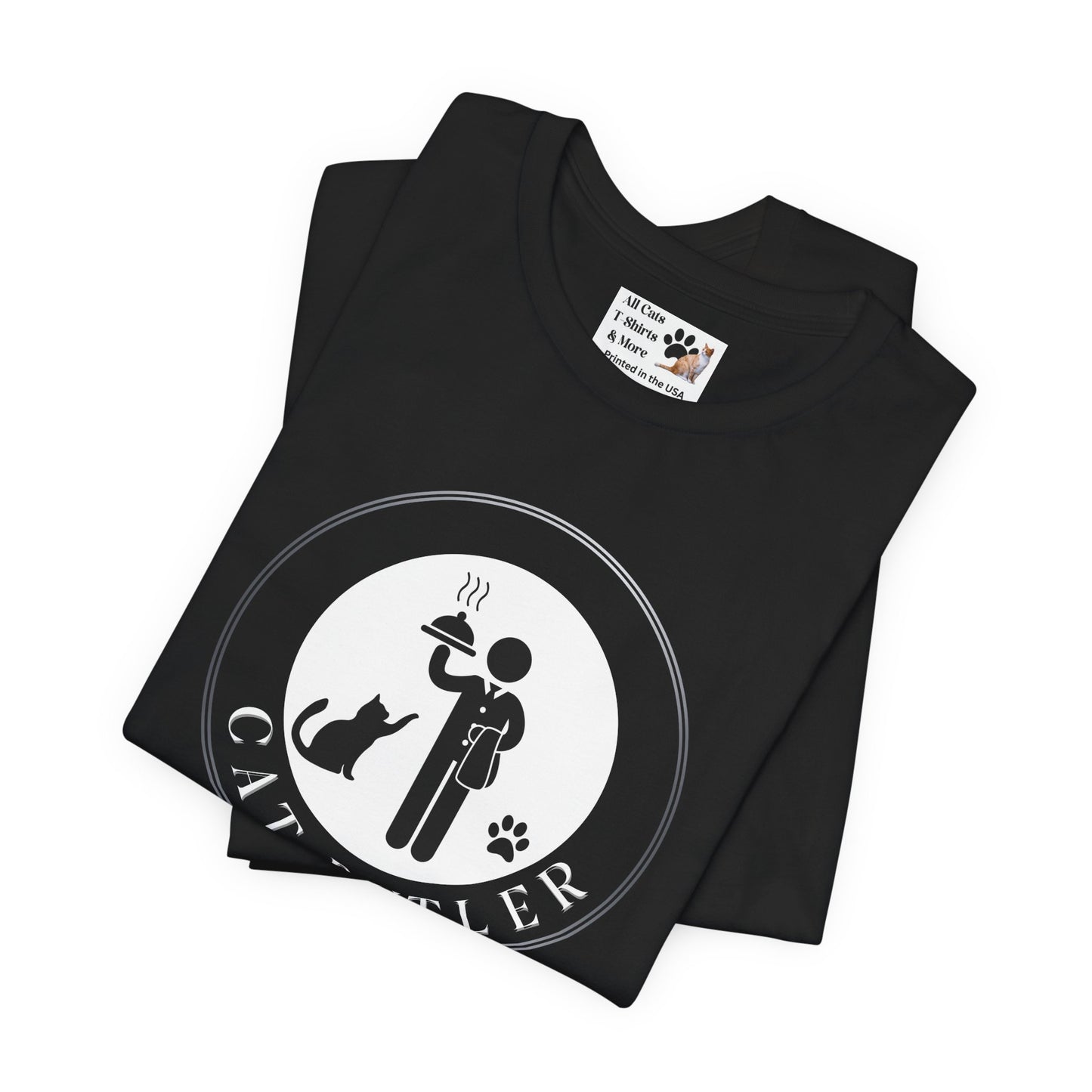 "Cat Butler" T-Shirt - With Black & White Graphic - (Unisex Jersey Short Sleeve Tee - Perfect Gift for Cat Lovers!)