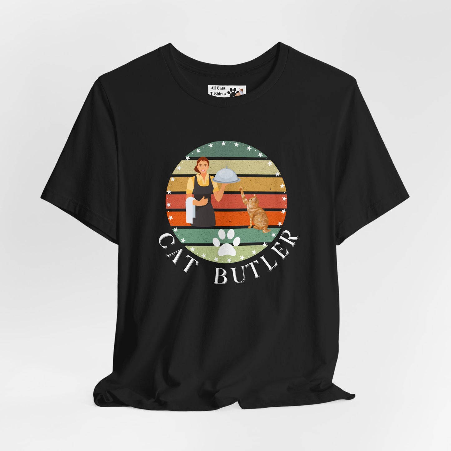 "Cat Butler" T-Shirt - Vintage Sunset Style Graphic - (Unisex Jersey Short Sleeve Tee - Perfect Gift for Cat Lovers!)