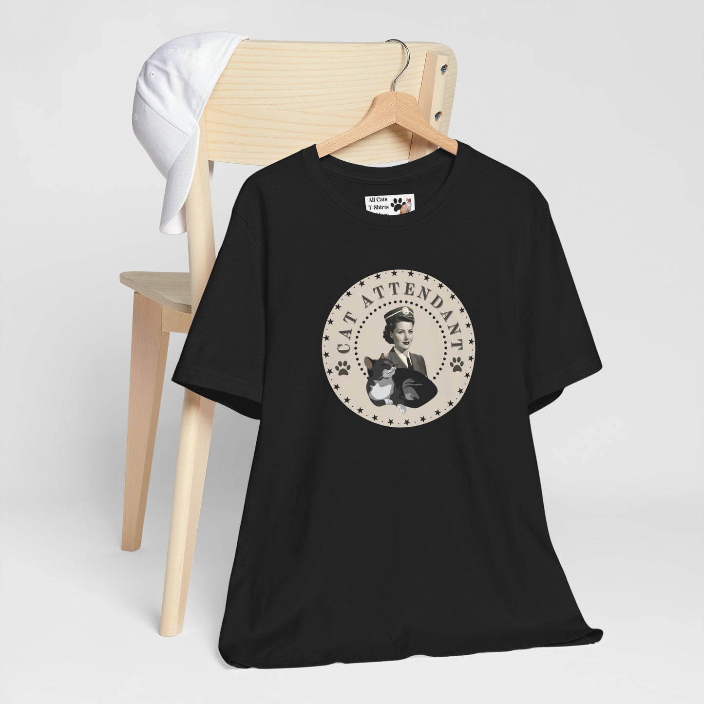 Vintage Style "Cat Attendant" T-Shirt - (Unisex Jersey Short Sleeve Tee - Perfect Gift for Cat Lovers!)