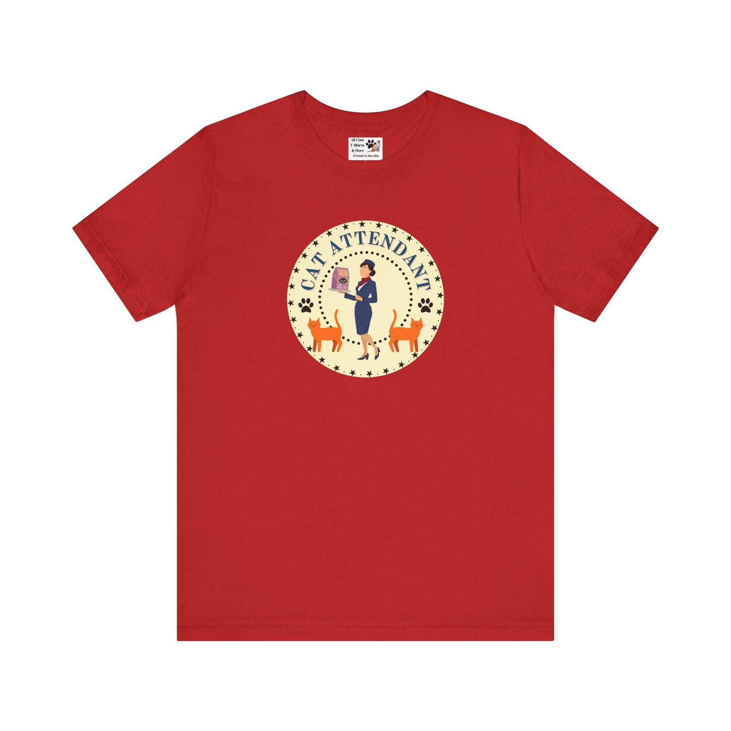 Cute "Cat Attendant" T-Shirt with Double Orange Cats - (Unisex Jersey Short Sleeve Tee - Perfect Gift for Cat Lovers!)