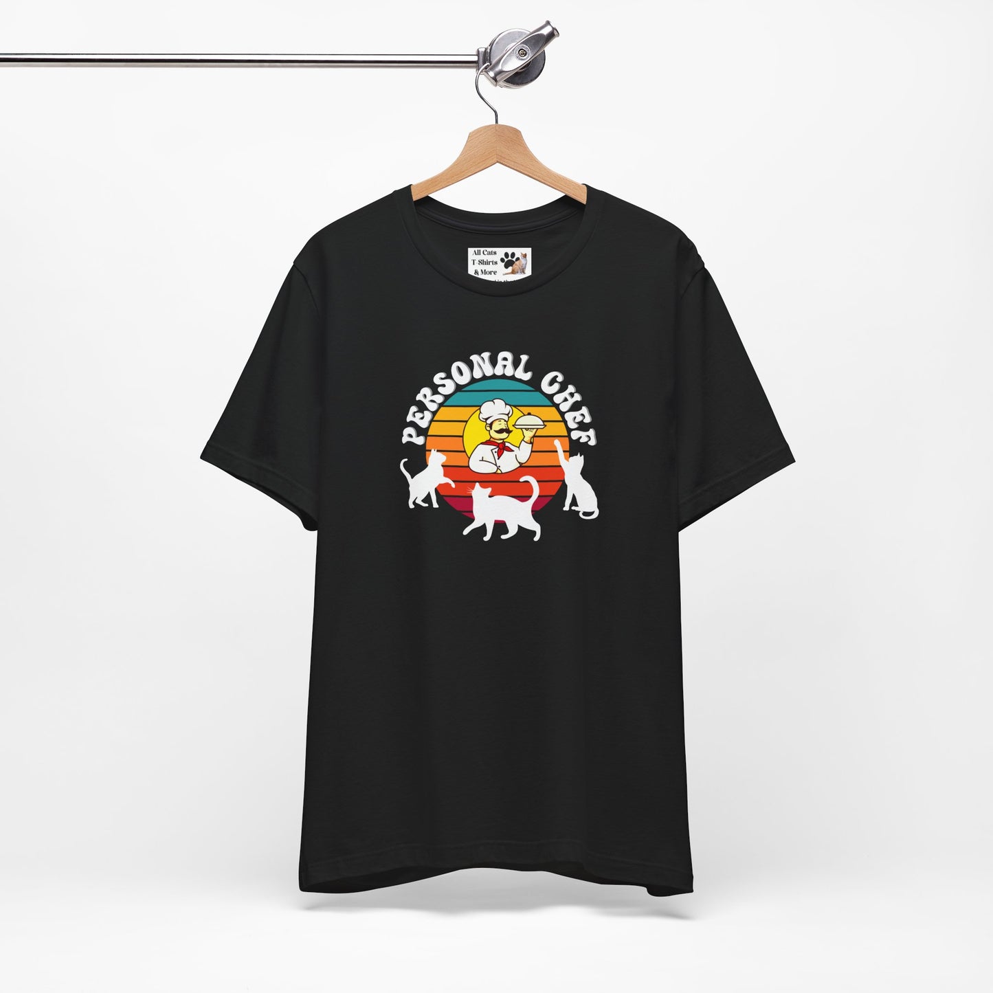 Vintage Style Personal Chef for Cats T-Shirt (#15 - Cat, Chef & Can Opener - Unisex Jersey Tee ā Funny Cat Tee)