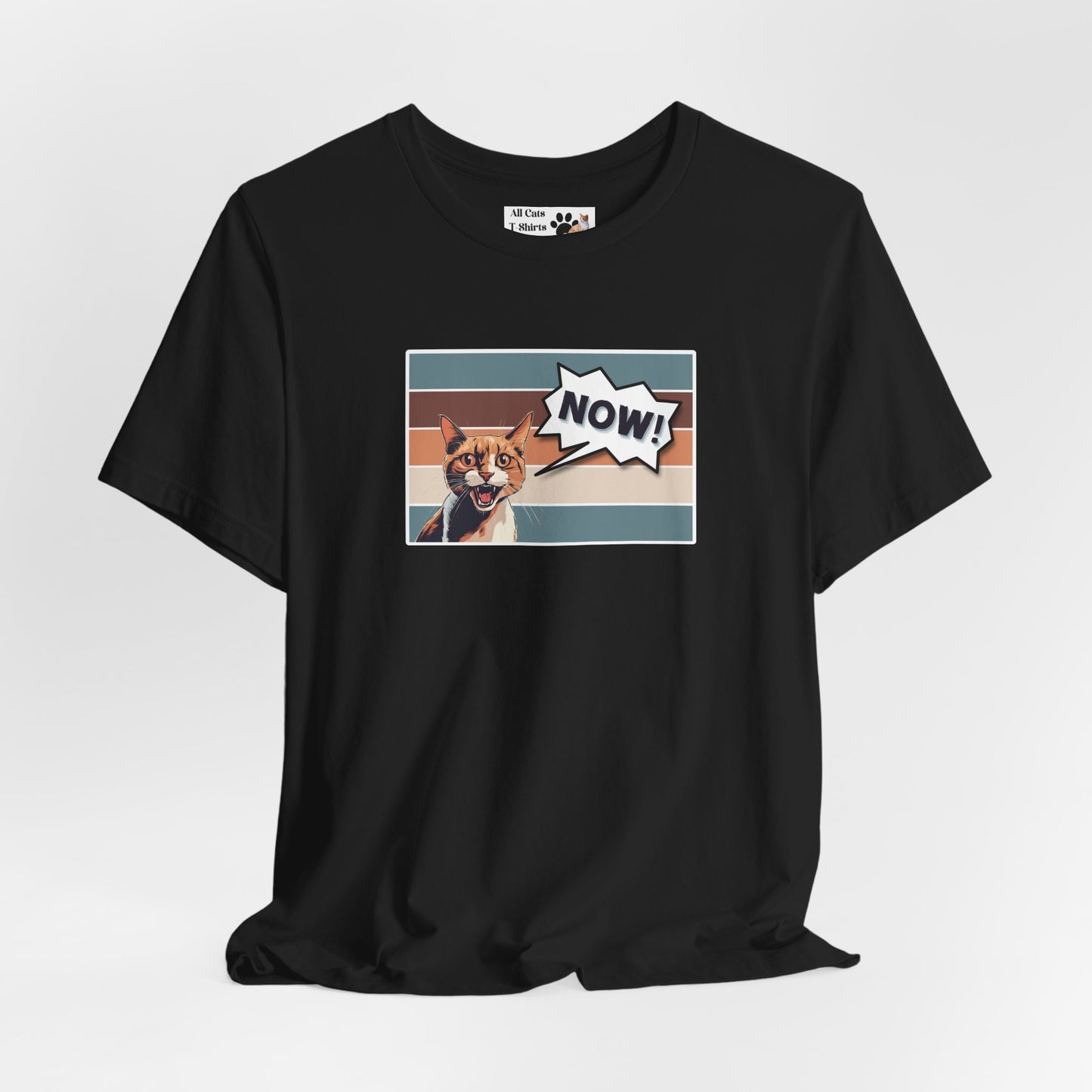 NOW CAT Graphic T-Shirt -Rectangle Design- (Funnny Cat Unisex Jersey Tee - Perfect for Cat Owners!)