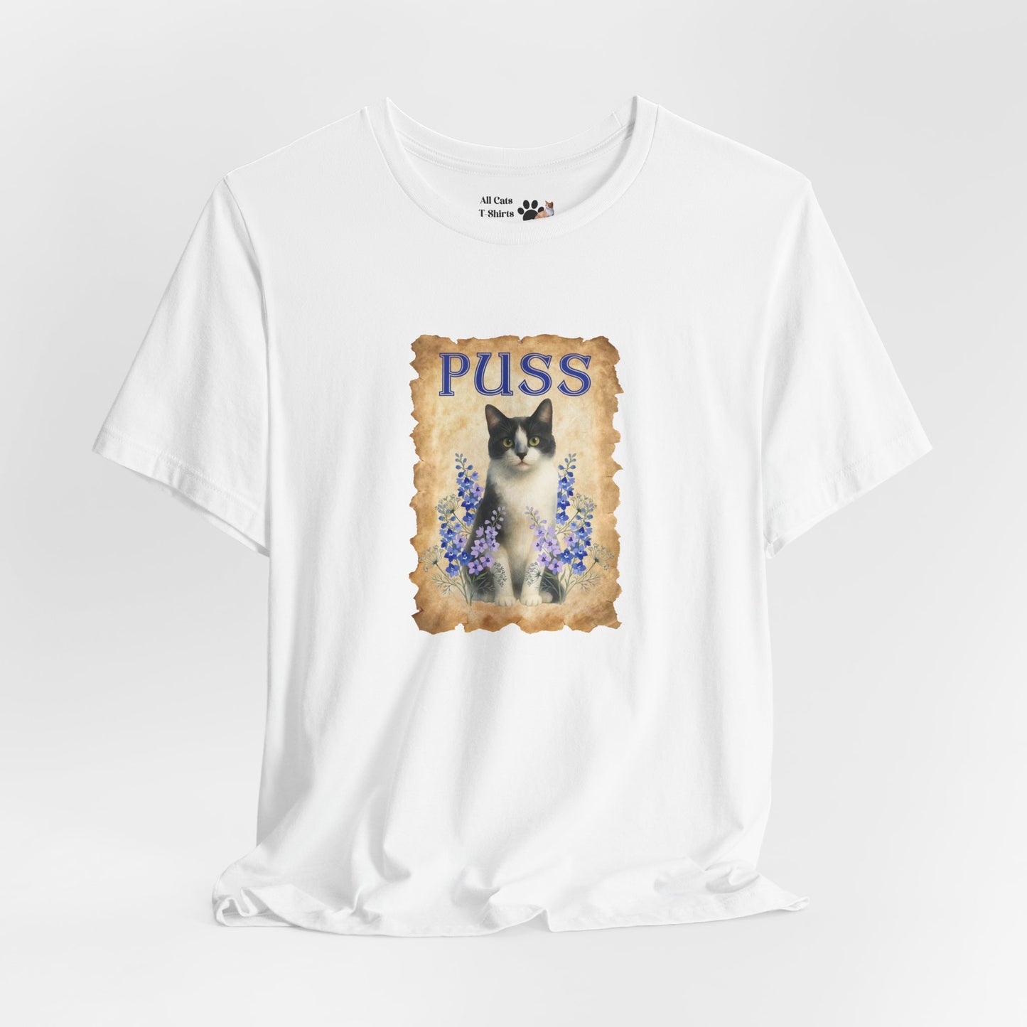 "Puss" Vintage Floral Cat T-Shirt - (Pussycat Graphic Tee)