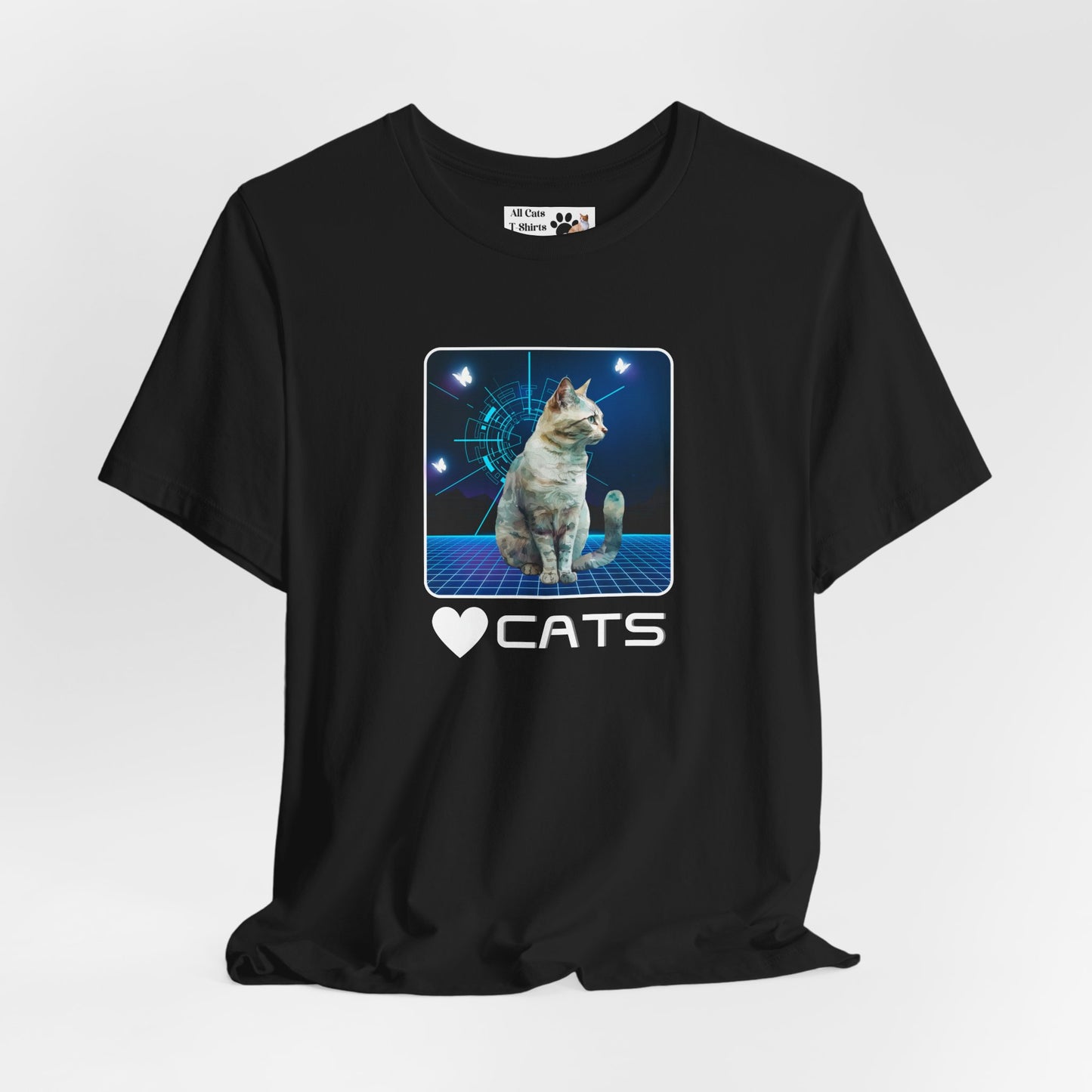 "Heart Cats" or "Love Cats" Retro T‑Shirt  - (Futuristic Vintage Style Fun Cat Tee #1)