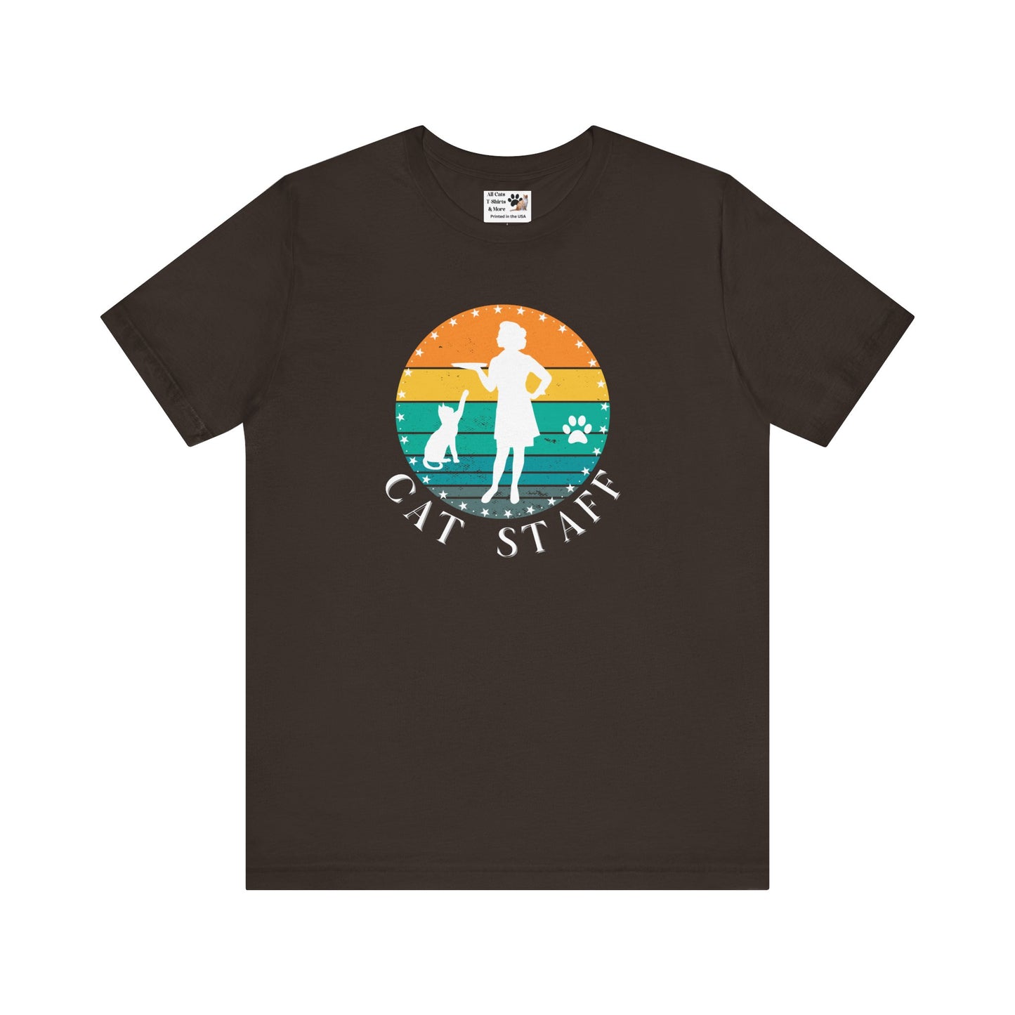 Cat Staff T-Shirt - (A Colorful "Vintage Sunset Style" Design, Unisex Jersey Short Sleeve Tee - Perfect for Cat Lovers!)