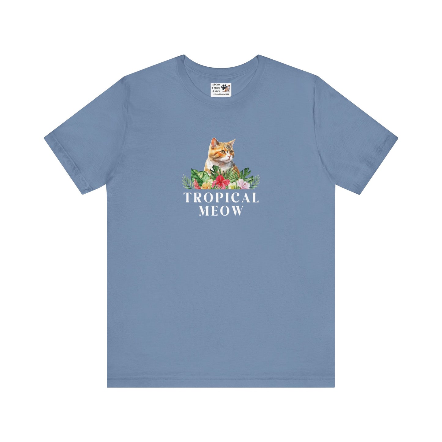 Tropical Meow Cat T-Shirt - (Cute Floral Cat Tee, Tropical Meow #2 No Background)
