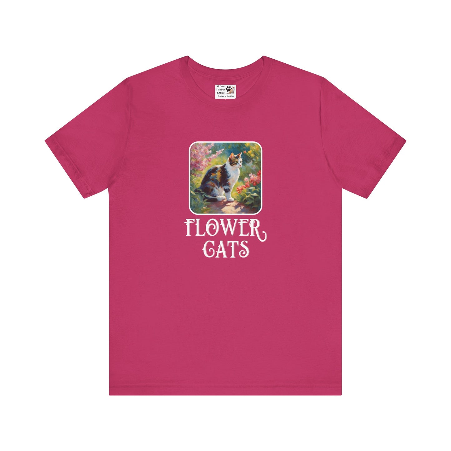 Flower Cats T-Shirt - (Flower Cat Tee #3, Calico Garden Cat T-Shirt for Cat Lovers, Cat Moms)