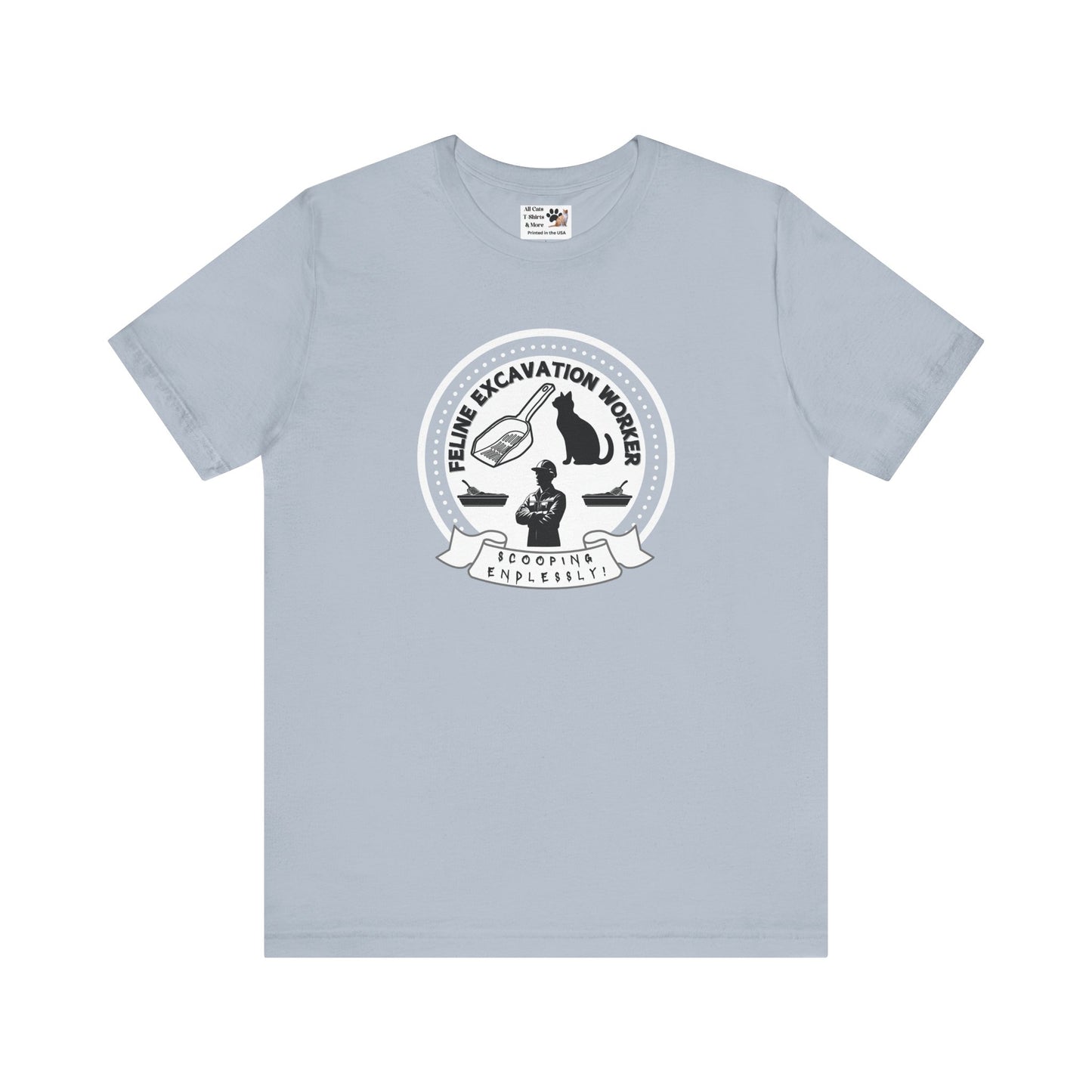 Fun Feline Excavation Worker Graphic T-Shirt - (Unisex Jersey Tee - Perfect for Cat Owners!)