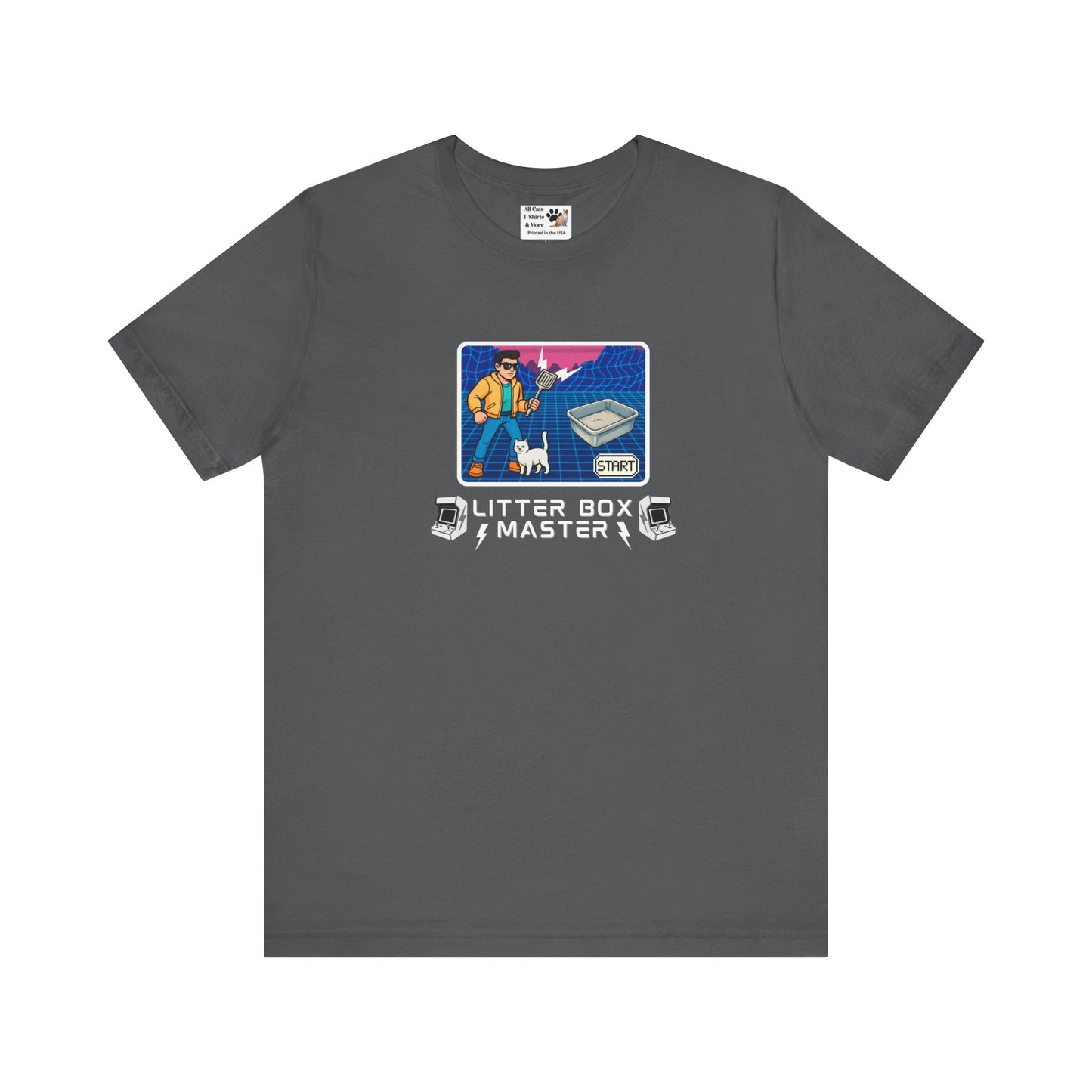 Litter Box Master T-Shirt [Tee #3] - (Funny Retro "Cat Litter Scooping Arcade Game" T-Shirt)