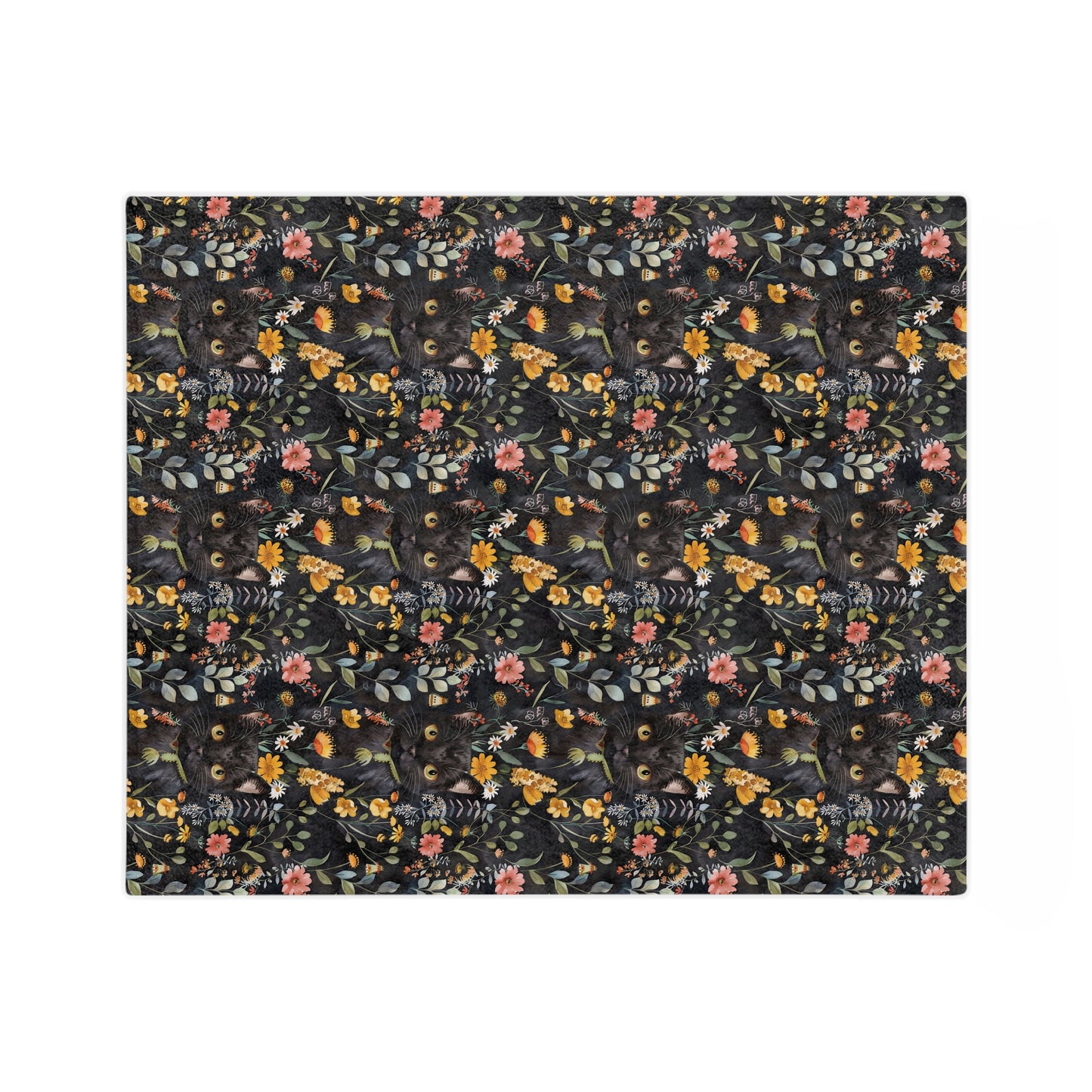 Cat & Flowers Blanket | Cozy Microfiber Blanket, Cat Lover Gift, Floral Throw, Home Decor