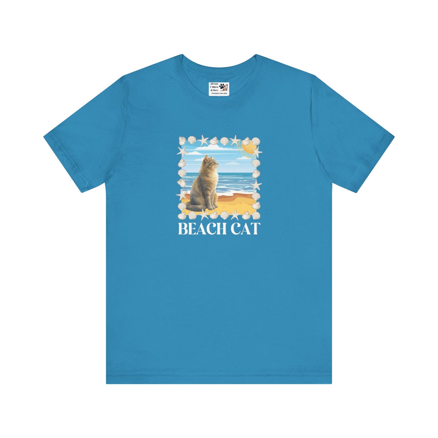 Beach Cat T-Shirt - (Vintage Coastal Cat Graphic Tee)