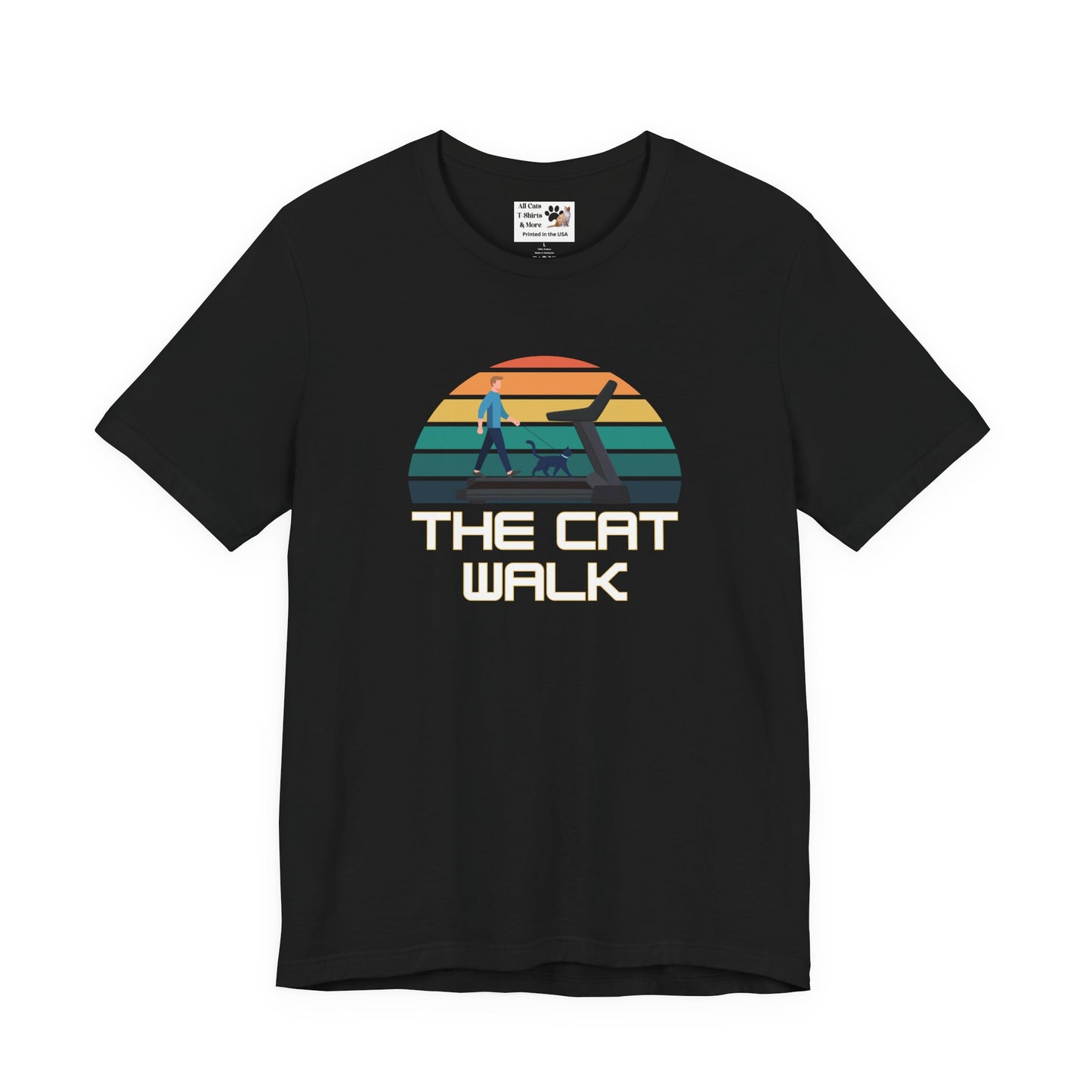 The "Cat Walk" Colorful Vintage Sunset T-Shirt [#2] - (Cat Fan Tee, Funny Cat Shirt, Retro Cat Owner Gift)