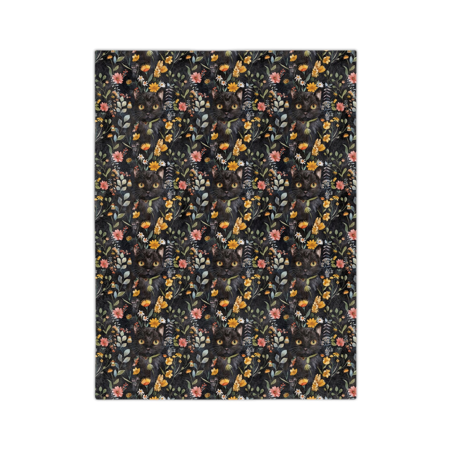 Cat & Flowers Blanket | Cozy Microfiber Blanket, Cat Lover Gift, Floral Throw, Home Decor