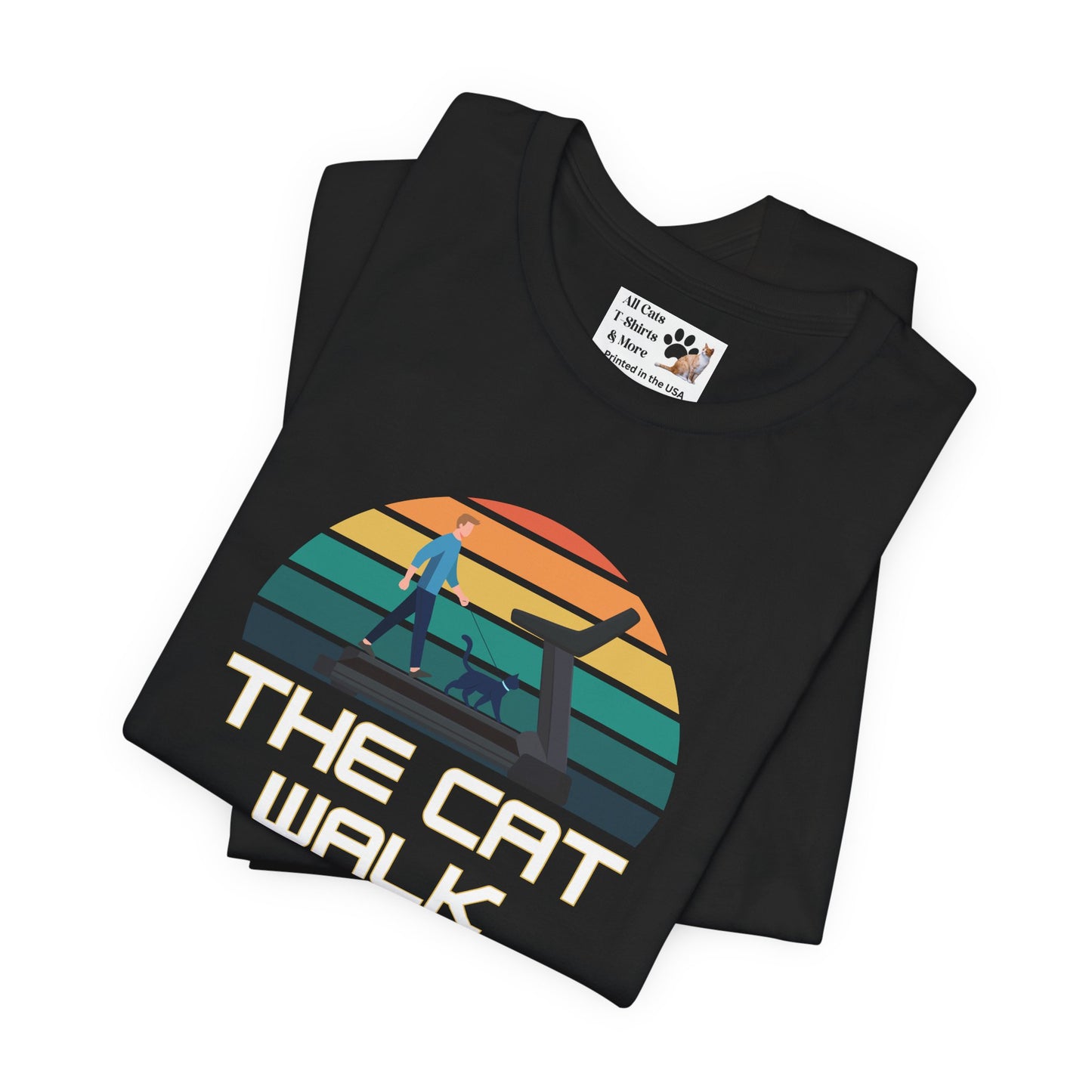 The "Cat Walk" Colorful Vintage Sunset T-Shirt [#2] - (Cat Fan Tee, Funny Cat Shirt, Retro Cat Owner Gift)