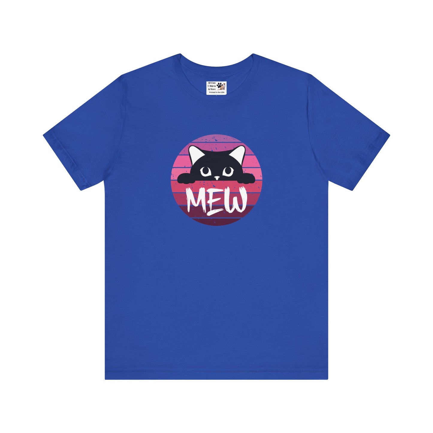 Cute Black Cat "MEW" Graphic Tee - (Pink Vintage Sunset T‑Shirt)