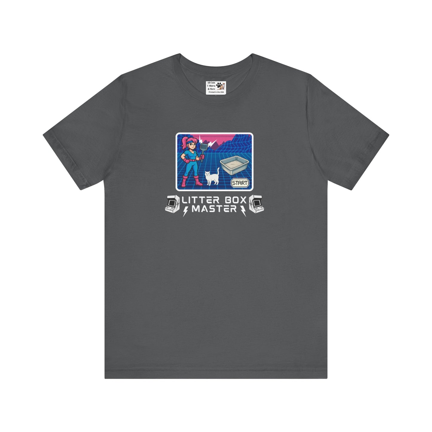 Litter Box Master T-Shirt [Tee #4] - (Funny Retro "Cat Litter Scooping Arcade Game" T-Shirt)