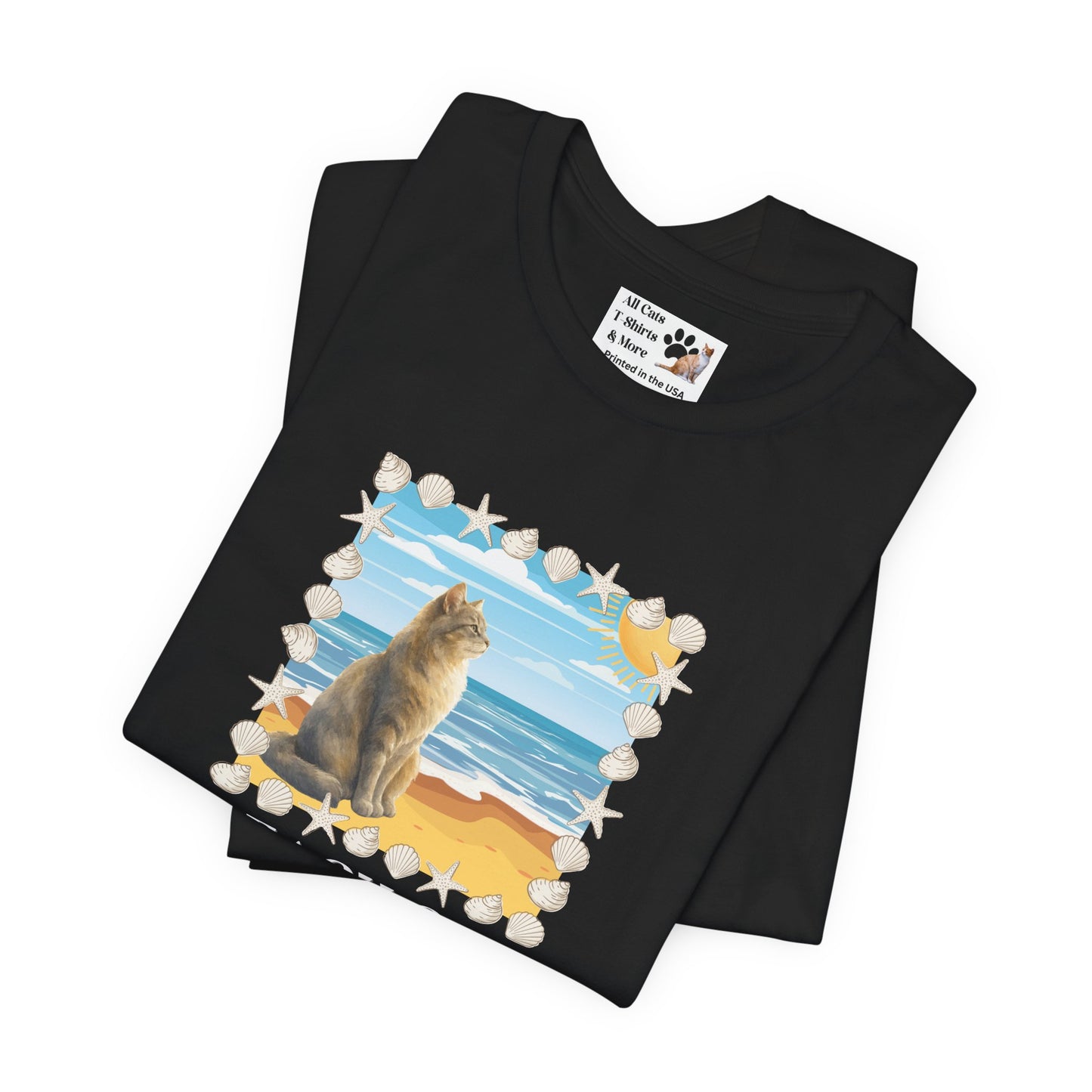 Beach Cat T-Shirt - (Vintage Coastal Cat Graphic Tee)