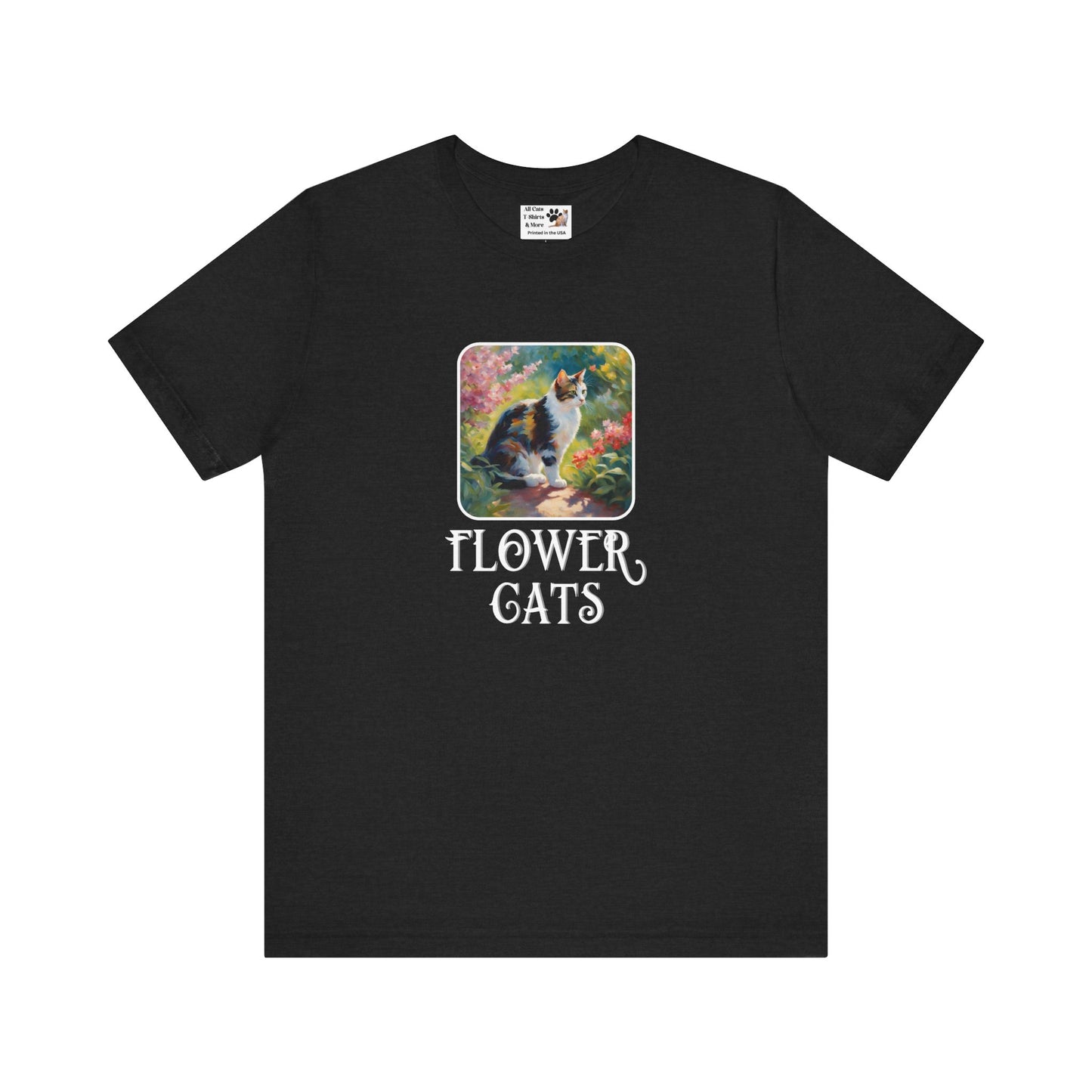 Flower Cats T-Shirt - (Flower Cat Tee #3, Calico Garden Cat T-Shirt for Cat Lovers, Cat Moms)