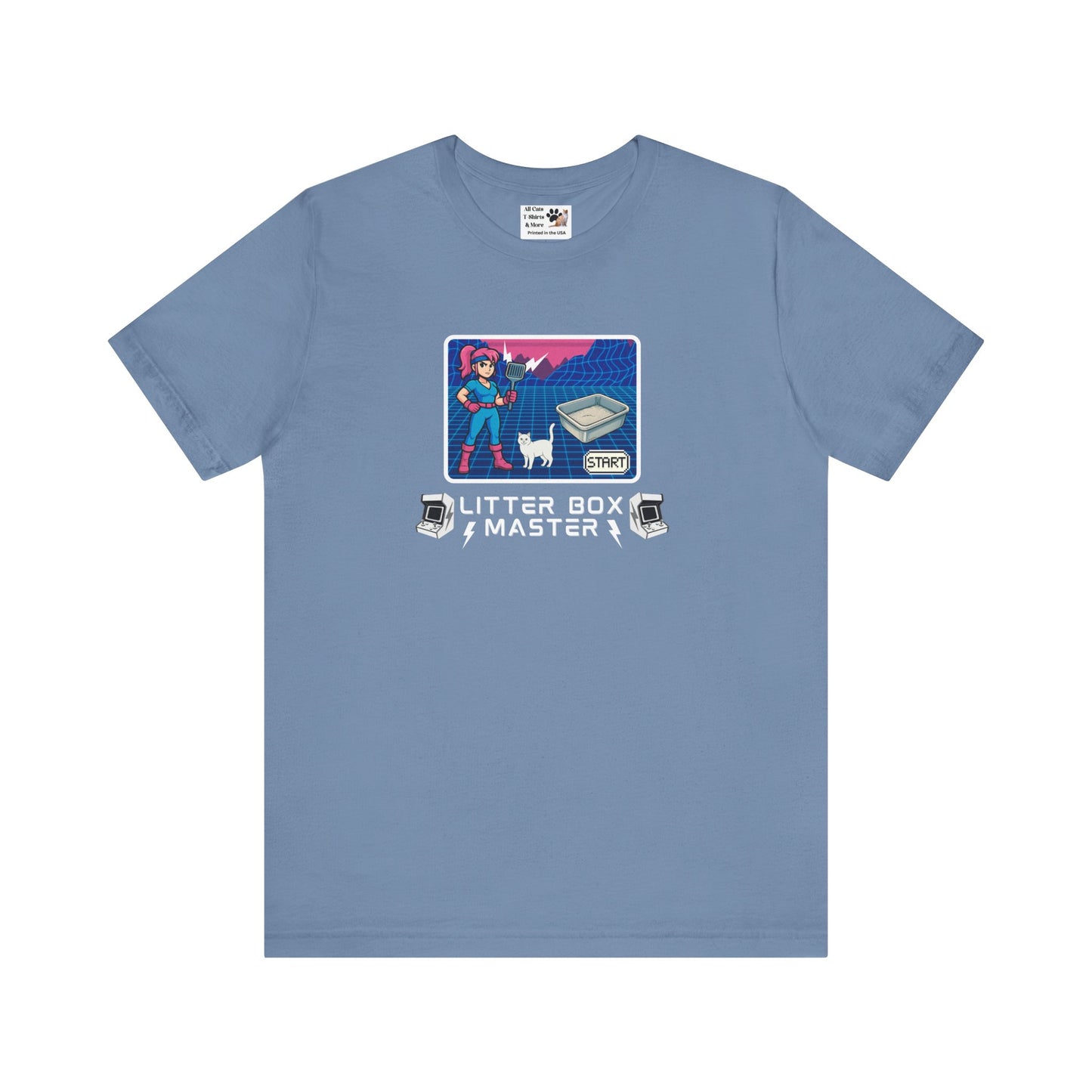 Litter Box Master T-Shirt [Tee #4] - (Funny Retro "Cat Litter Scooping Arcade Game" T-Shirt)