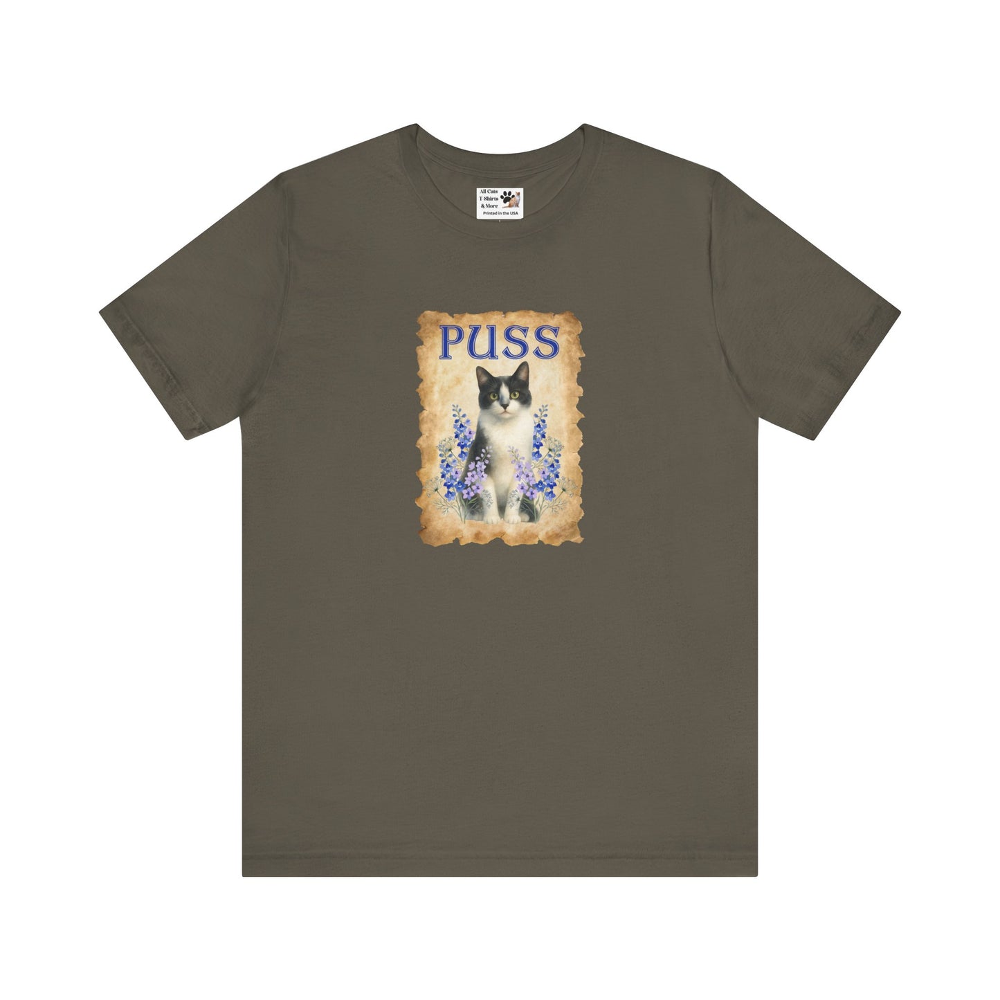 "Puss" Vintage Floral Cat T-Shirt - (Pussycat Graphic Tee)