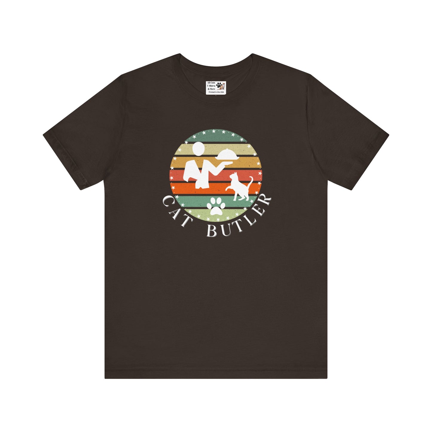 "Cat Butler" T-Shirt - With Vintage Sunset Style Graphic - (Unisex Jersey Short Sleeve Tee - Perfect Gift for Cat Lovers!)