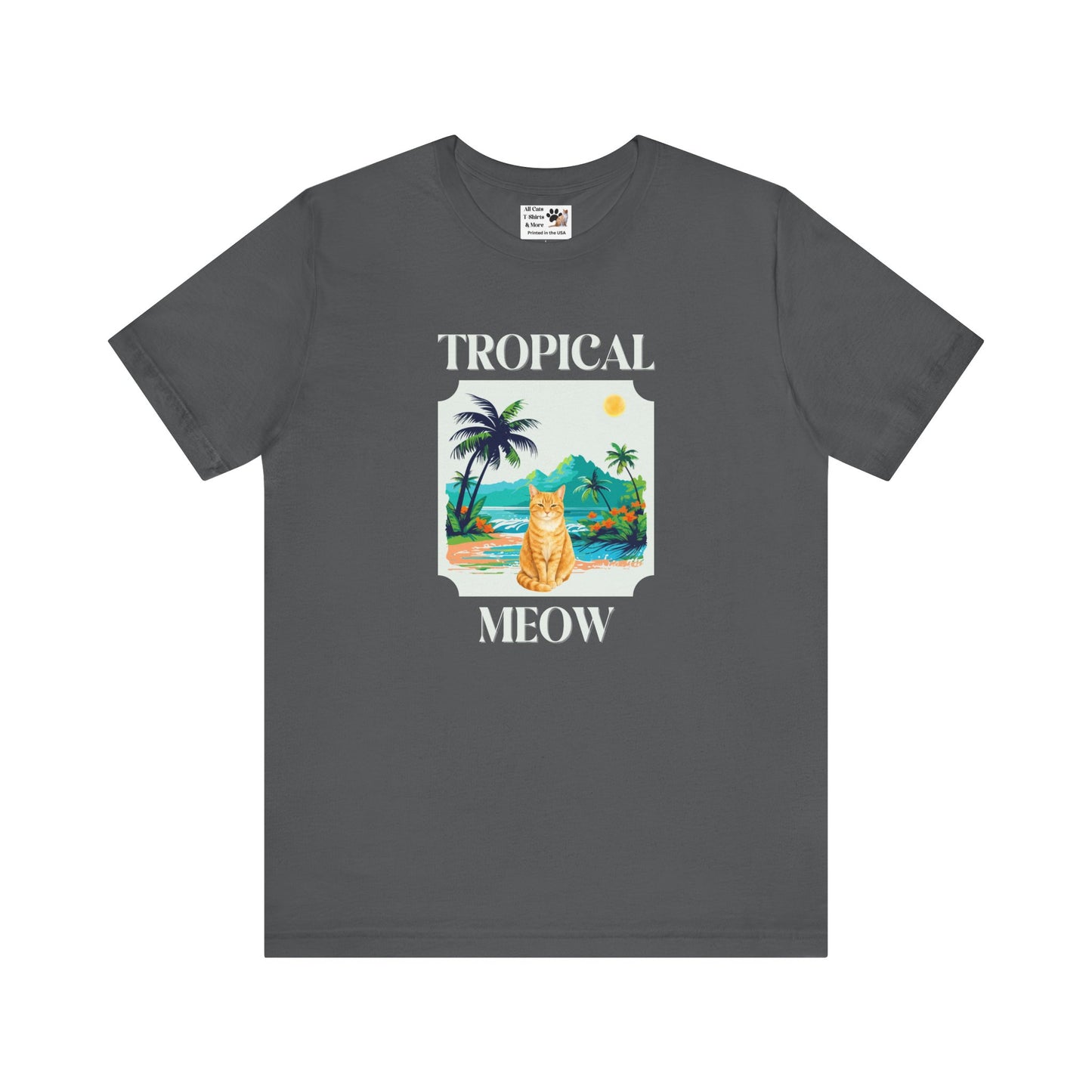 Tropical Meow Cat Tee — (Retro Beach Cat Graphic T-Shirt)