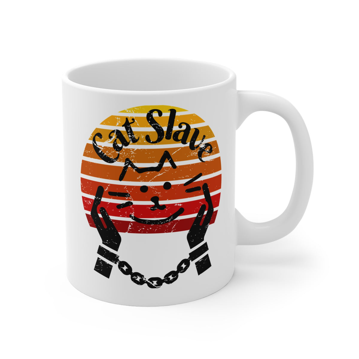 Cat Slave Vintage Sunset Mug - Fun 11oz Coffee Cup for Cat Lovers | Whimsical Gift for Pet Owners
