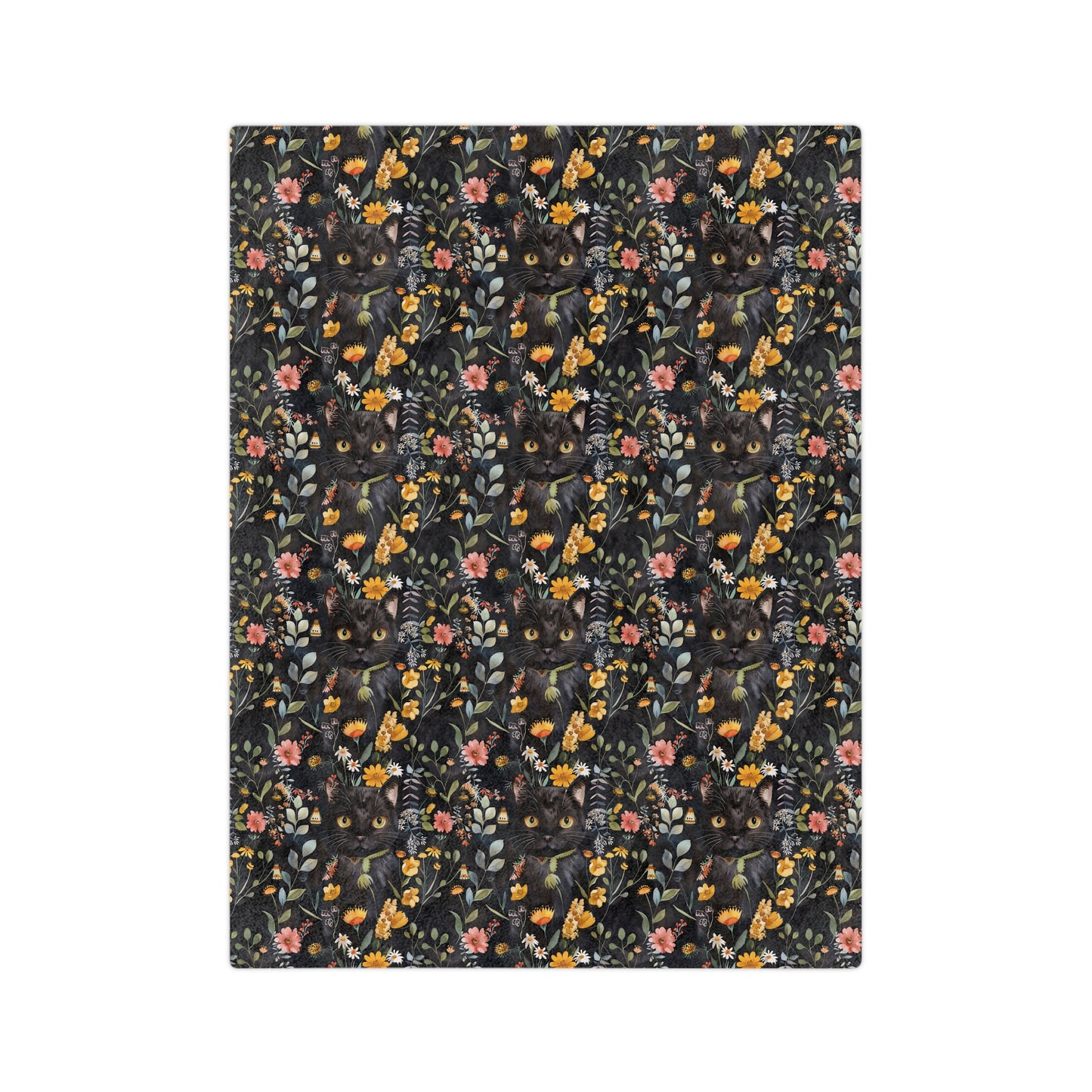 Cat & Flowers Blanket | Cozy Microfiber Blanket, Cat Lover Gift, Floral Throw, Home Decor