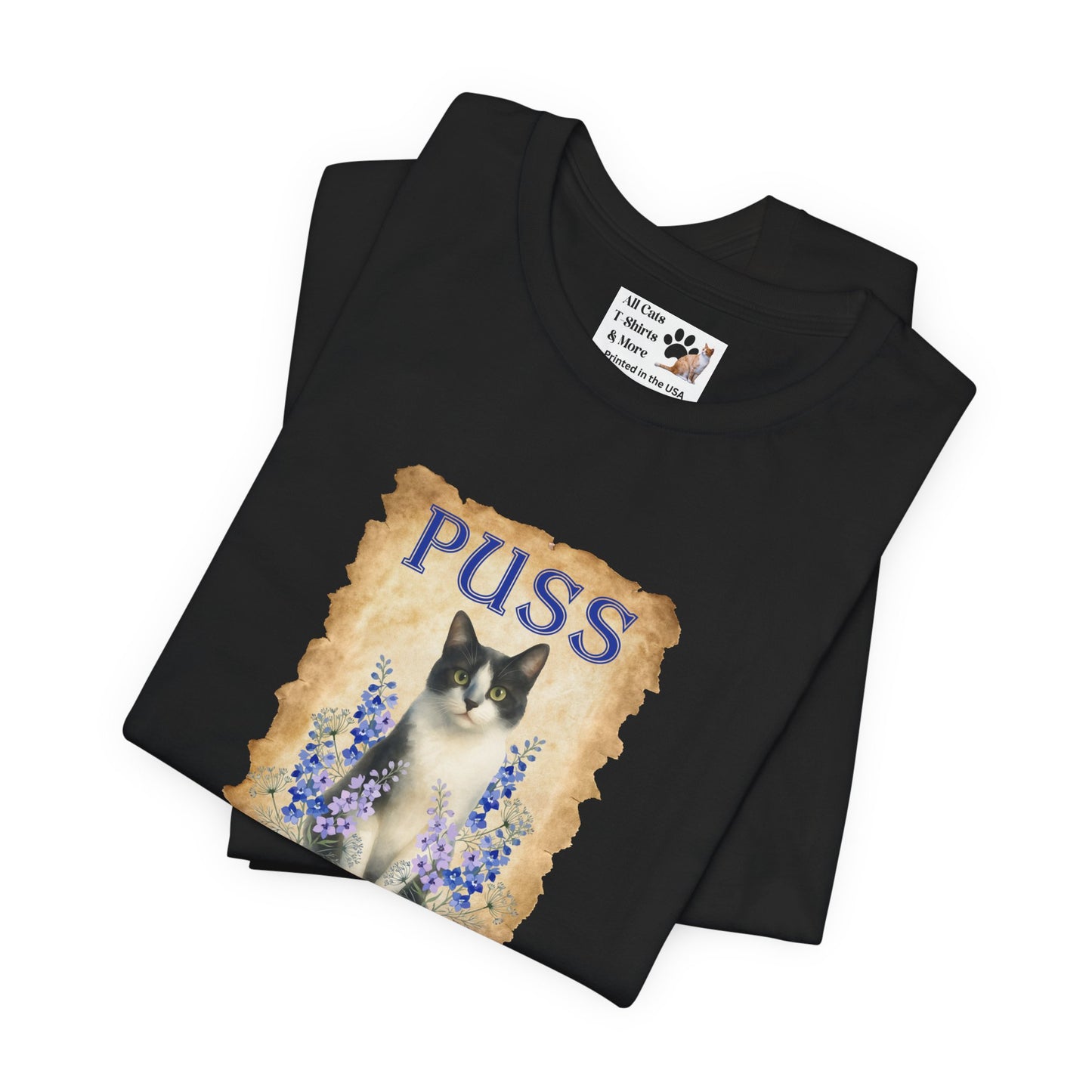 "Puss" Vintage Floral Cat T-Shirt - (Pussycat Graphic Tee)