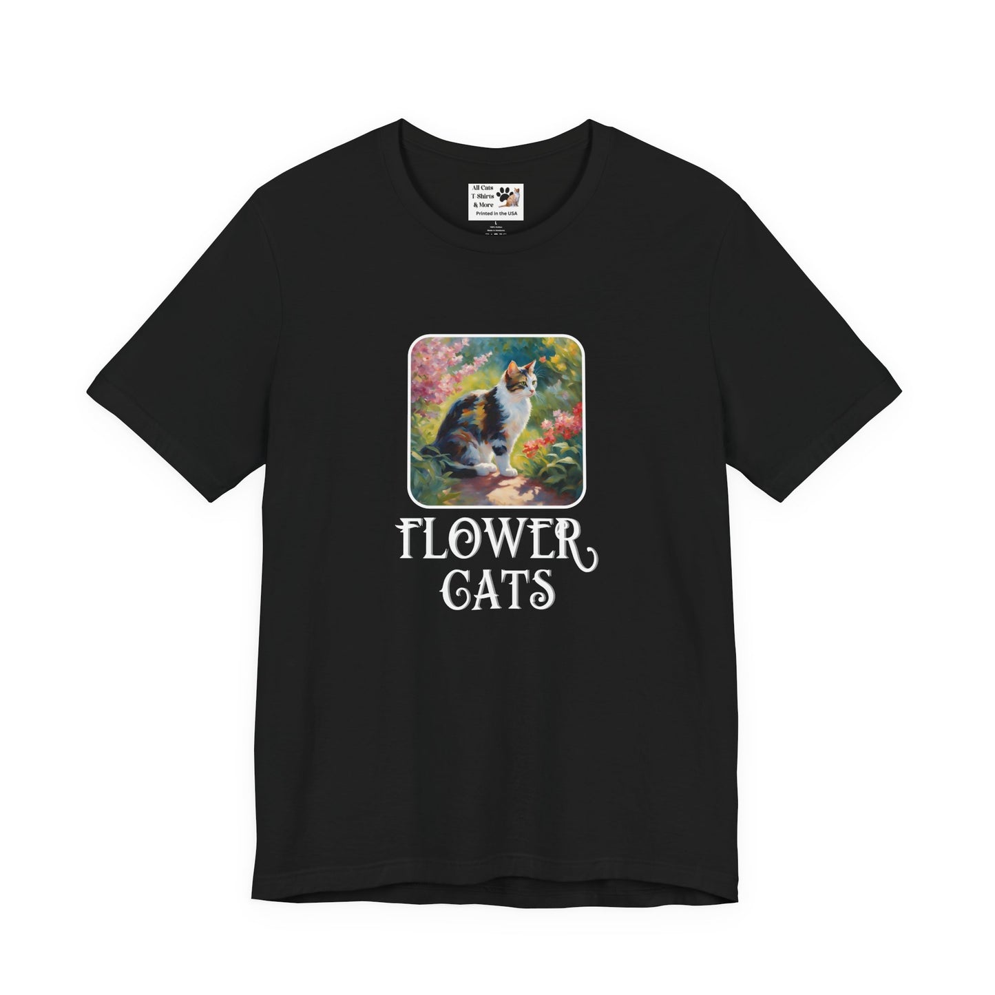 Flower Cats T-Shirt - (Flower Cat Tee #3, Calico Garden Cat T-Shirt for Cat Lovers, Cat Moms)