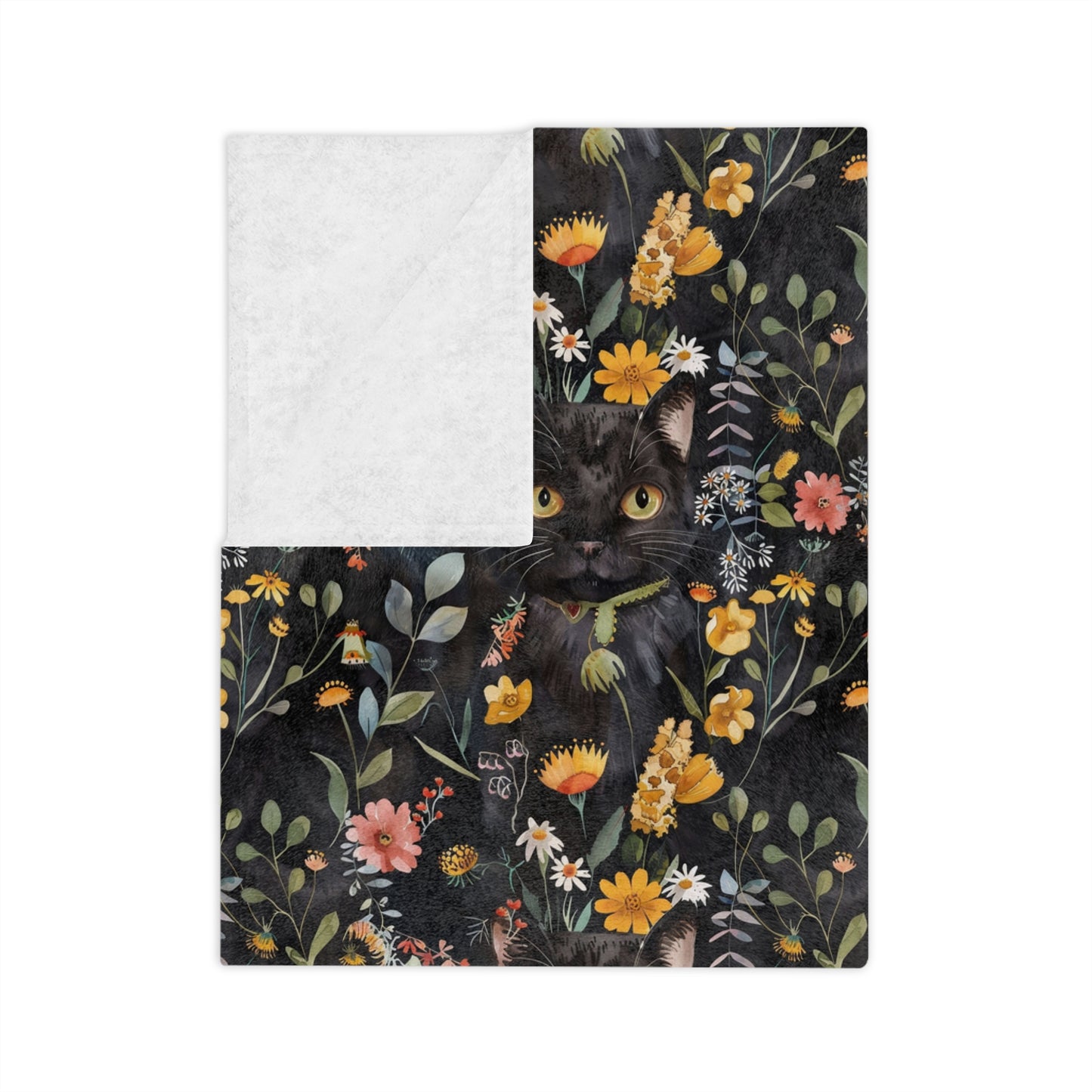 Cat & Flowers Blanket | Cozy Microfiber Blanket, Cat Lover Gift, Floral Throw, Home Decor