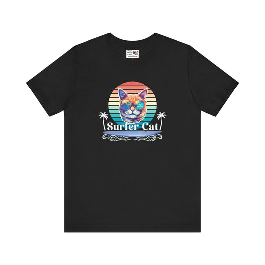 Surfer Cat Tee - Fun Unisex Jersey T-Shirt, Ocean Vibe Apparel, Cat Lover Gift, Summer Fashion, Beach Party Wear