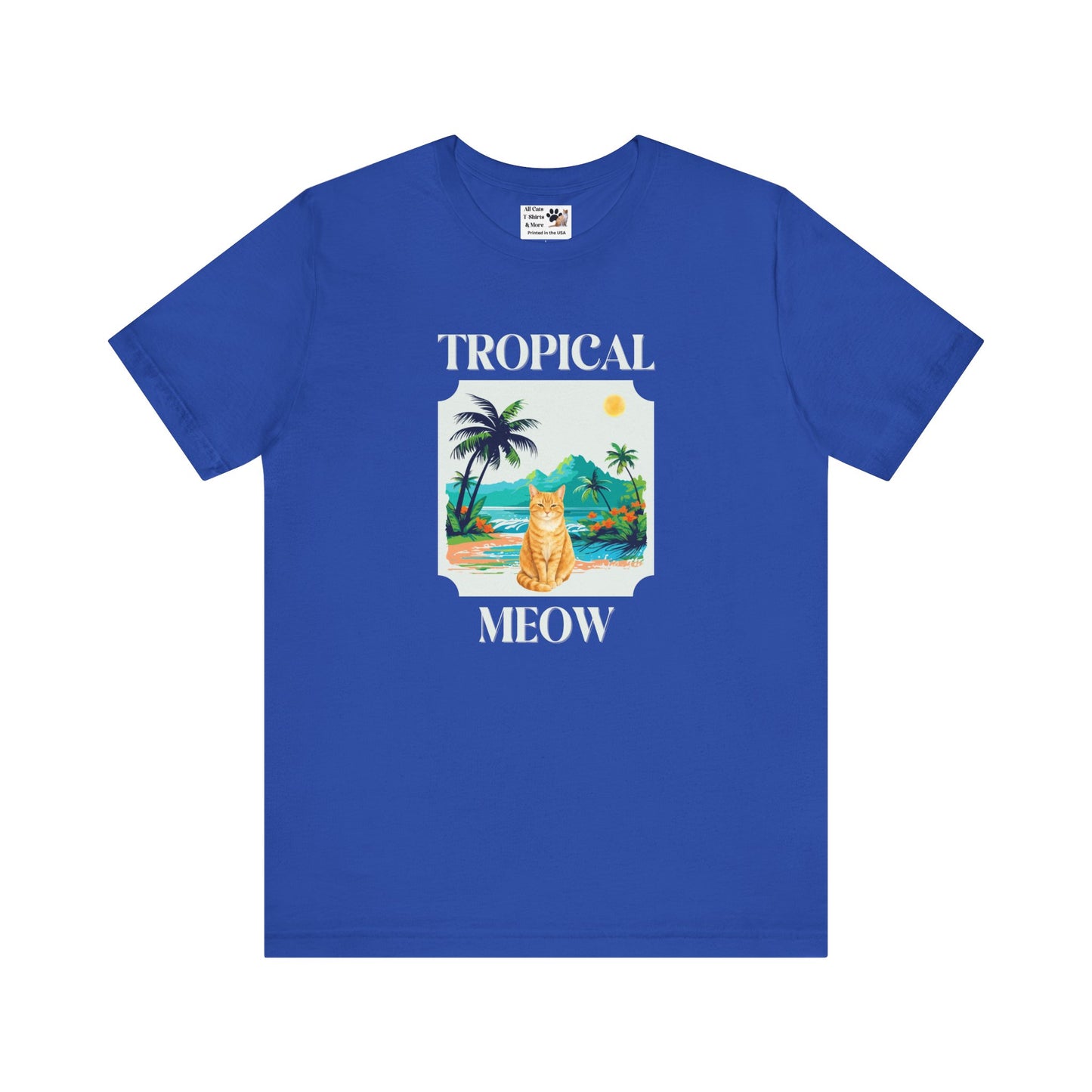 Tropical Meow Cat Tee — (Retro Beach Cat Graphic T-Shirt)