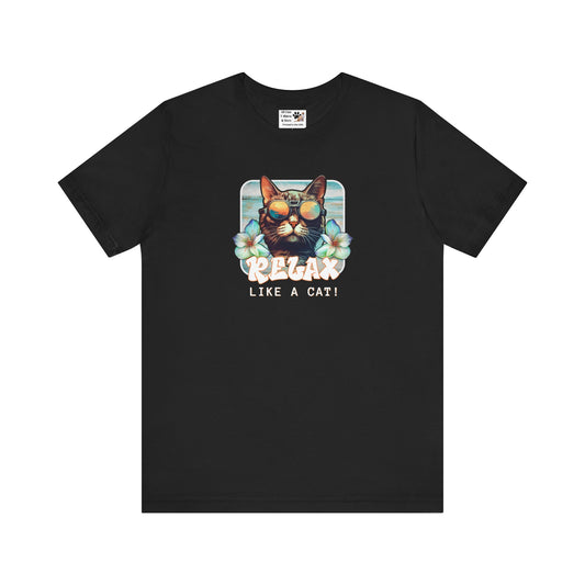 Relax Like a Cat Graphic Tee - (Cat Fan Shirt, Gift for Cat Owners, Cool Summer T-Shirt)