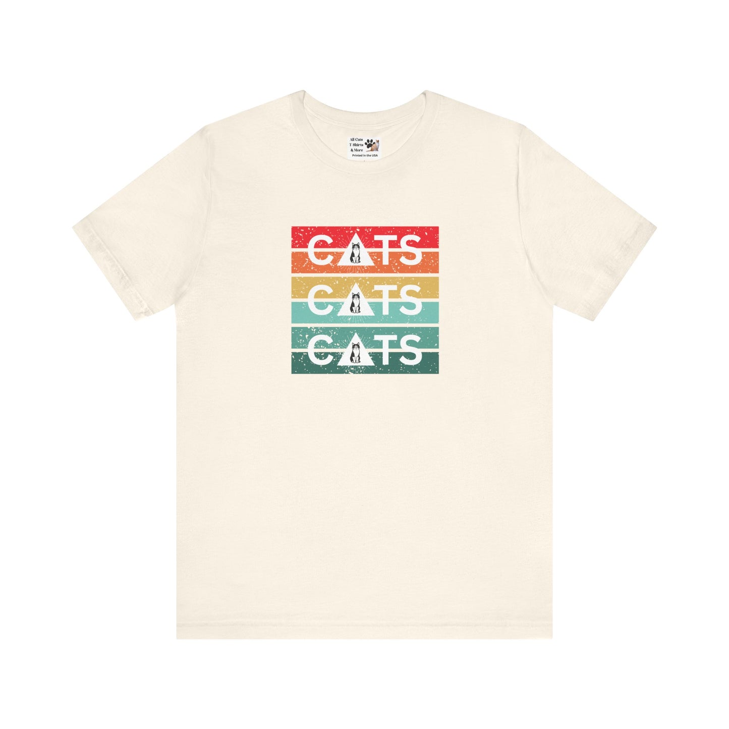 Vintage Sunset Cats T-Shirt - (Retro Cat Graphic Tee, "Triple Cat" Tee for Cat Lovers)