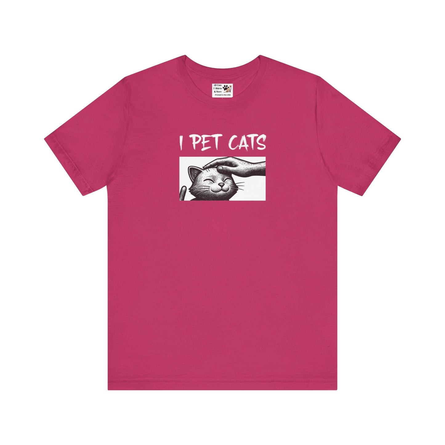 I Pet Cats T‑Shirt - (Cute Cat Head Patting Tee for Cat Lovers)