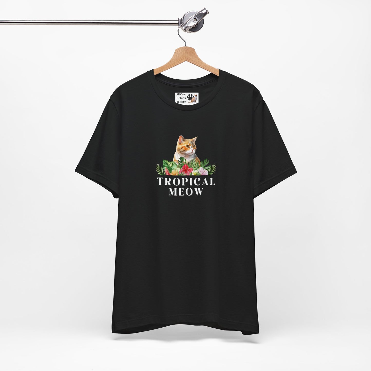 Tropical Meow Cat T-Shirt - (Cute Floral Cat Tee, Tropical Meow #2 No Background)