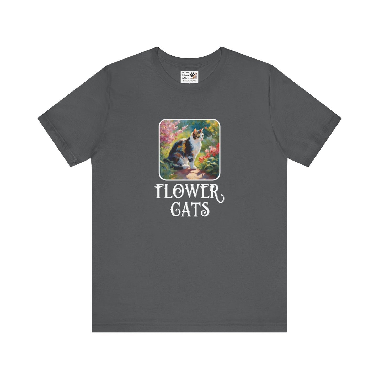 Flower Cats T-Shirt - (Flower Cat Tee #3, Calico Garden Cat T-Shirt for Cat Lovers, Cat Moms)